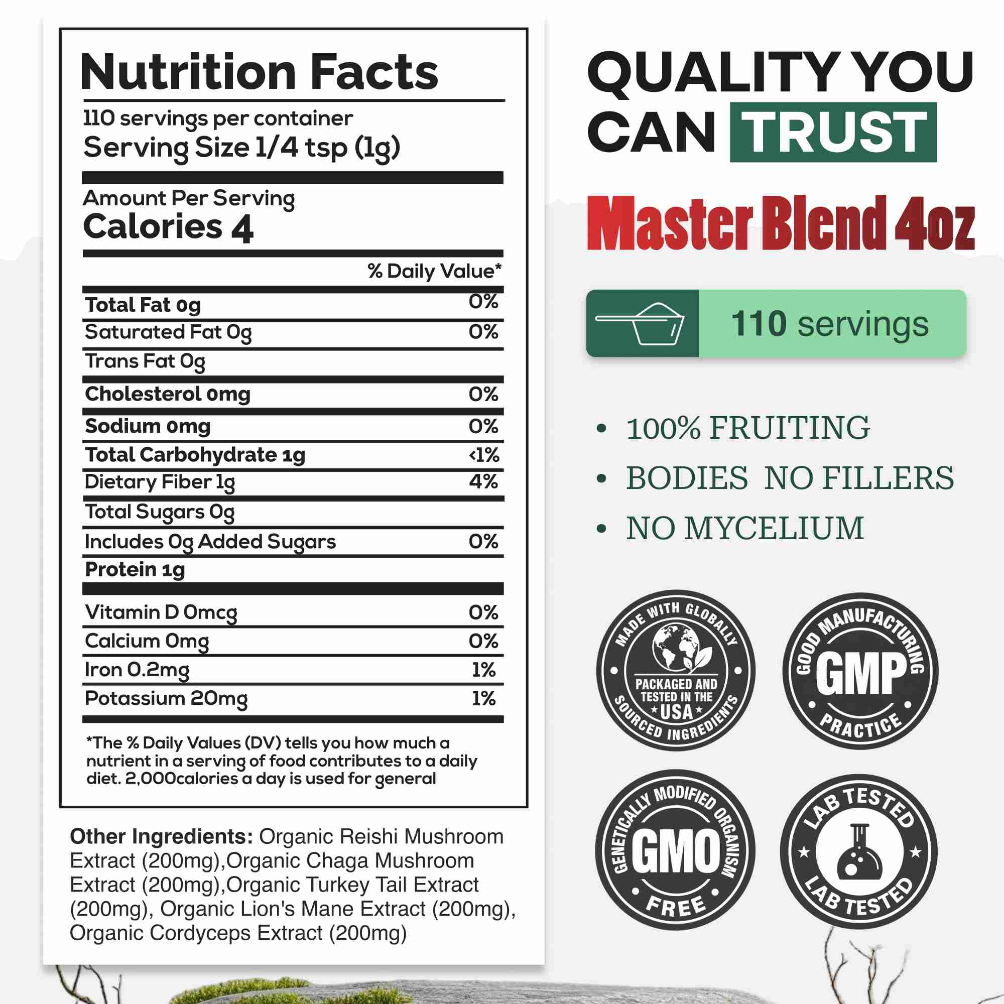 Wild Foods Mushrooms Master Mushrooms Blend, 110 servings – Immune Boosting Adaptogenic Mushrooms