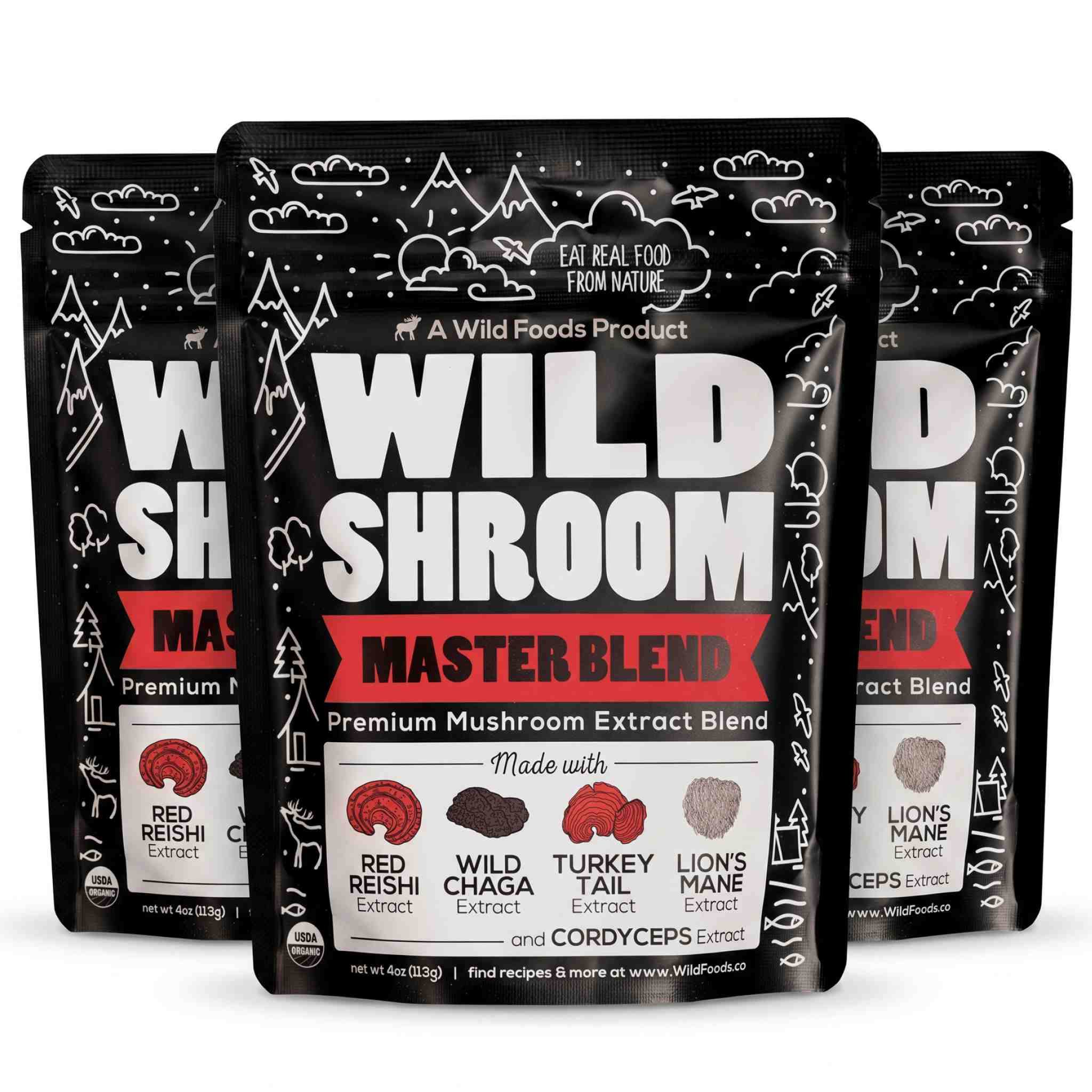 Wild Foods Mushrooms Master Mushrooms Blend, 110 servings – Immune Boosting Adaptogenic Mushrooms