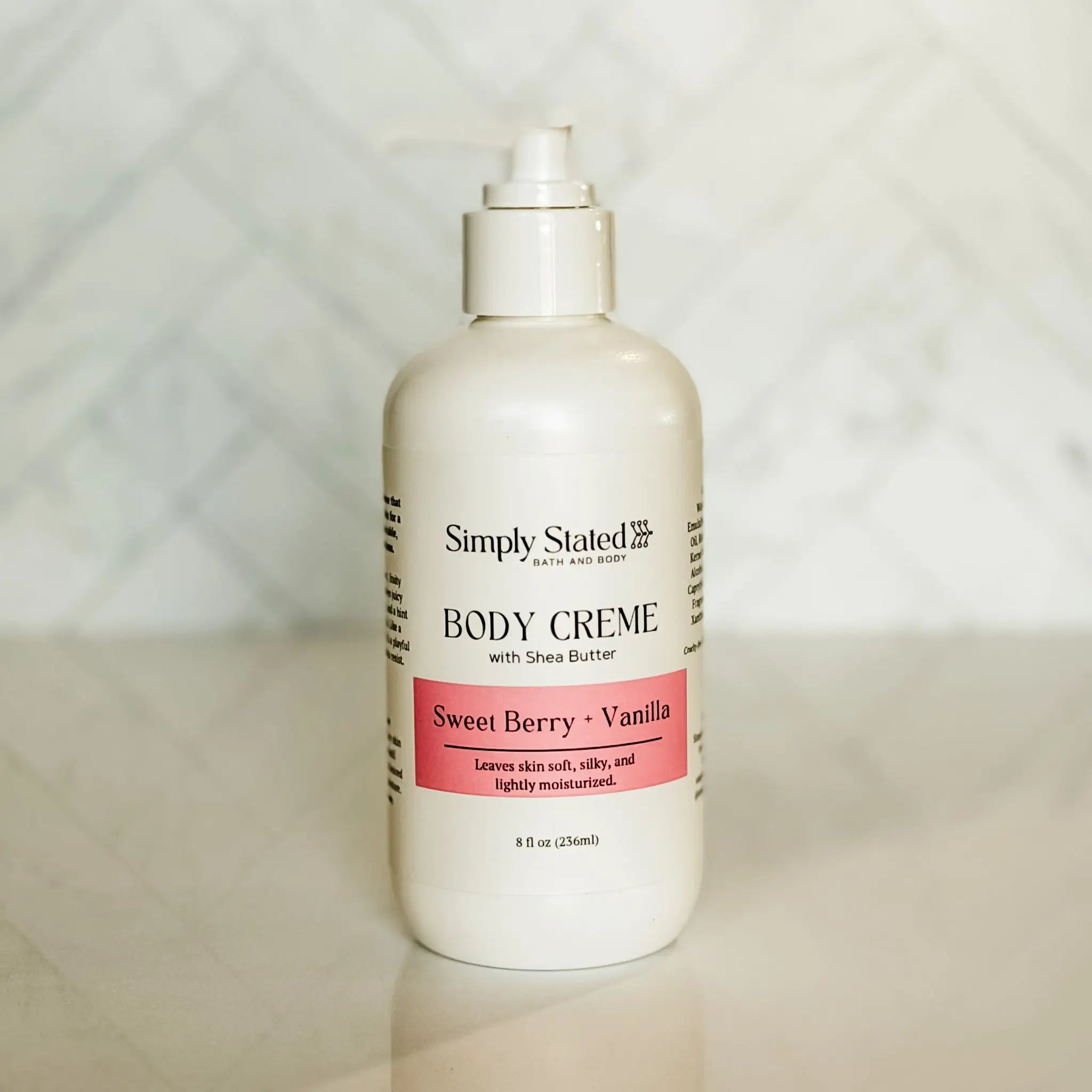 Simply Stated Creations Moisturizers 8 oz Bottle with Pump Sweet Berry + Vanilla Body Creme