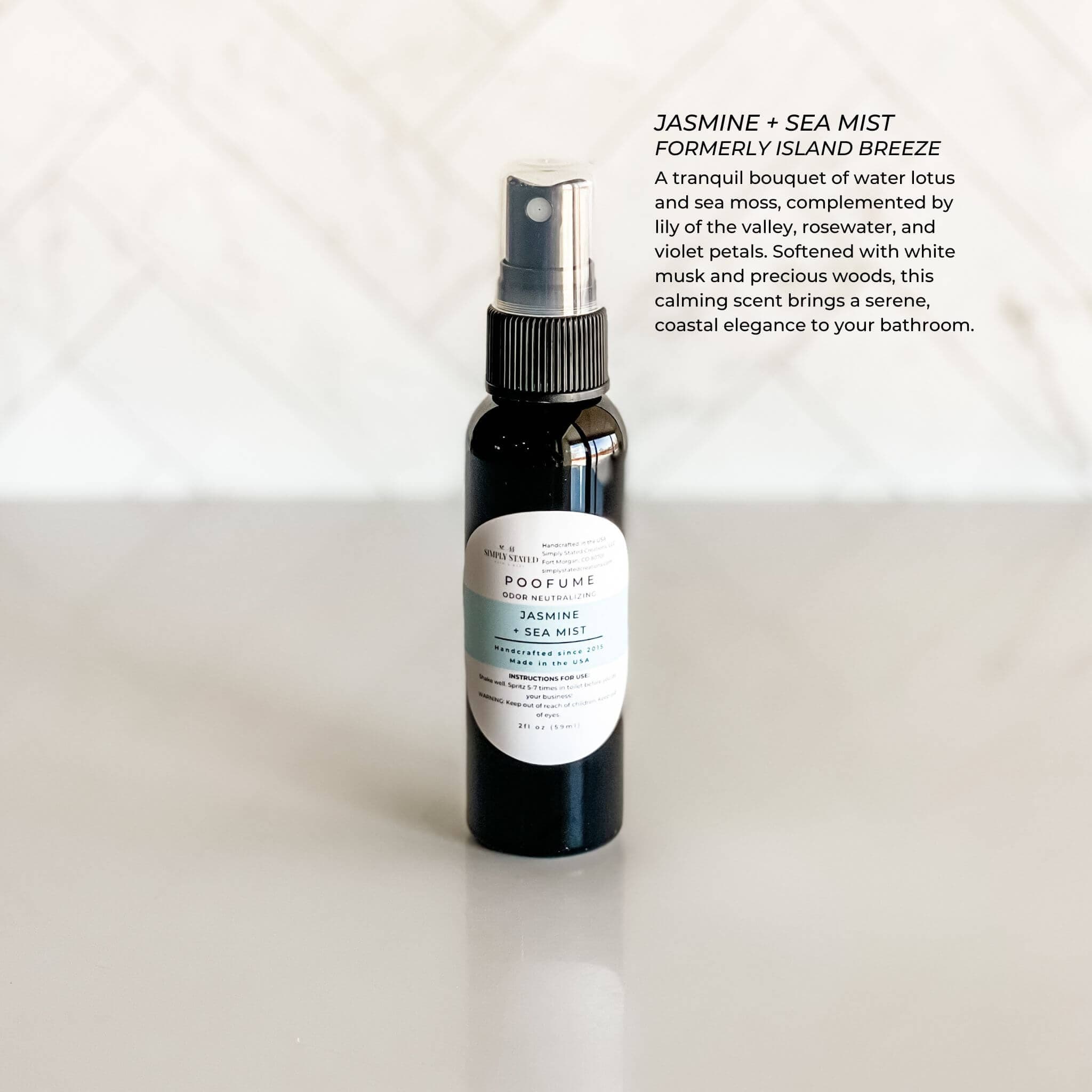 Simply Stated Creations Air Fresheners Jasmine + Sea Mist Poofume | Bathroom Odor Neutralizing Spray