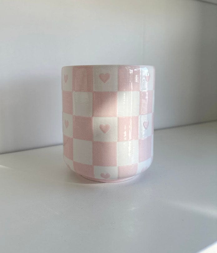 Ruby Clay Company Cherry Blossom Pink- Lo Home Signature Color Checkered Heart Vase