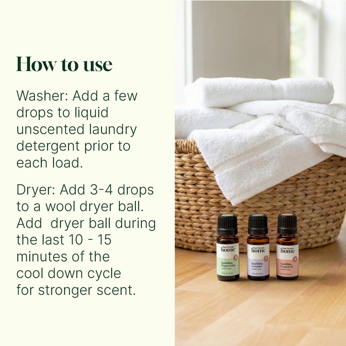 Plant Therapy Household Wool Dryer Balls 6 Pack and Sparkling Laundry Blend 3 Pack