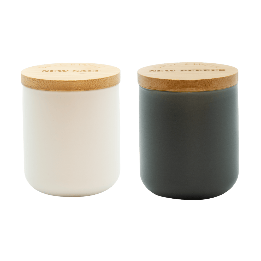 Spicewell Ceramic Pots with Lid Ceramic Salt & Pepper Cellars + Scoops