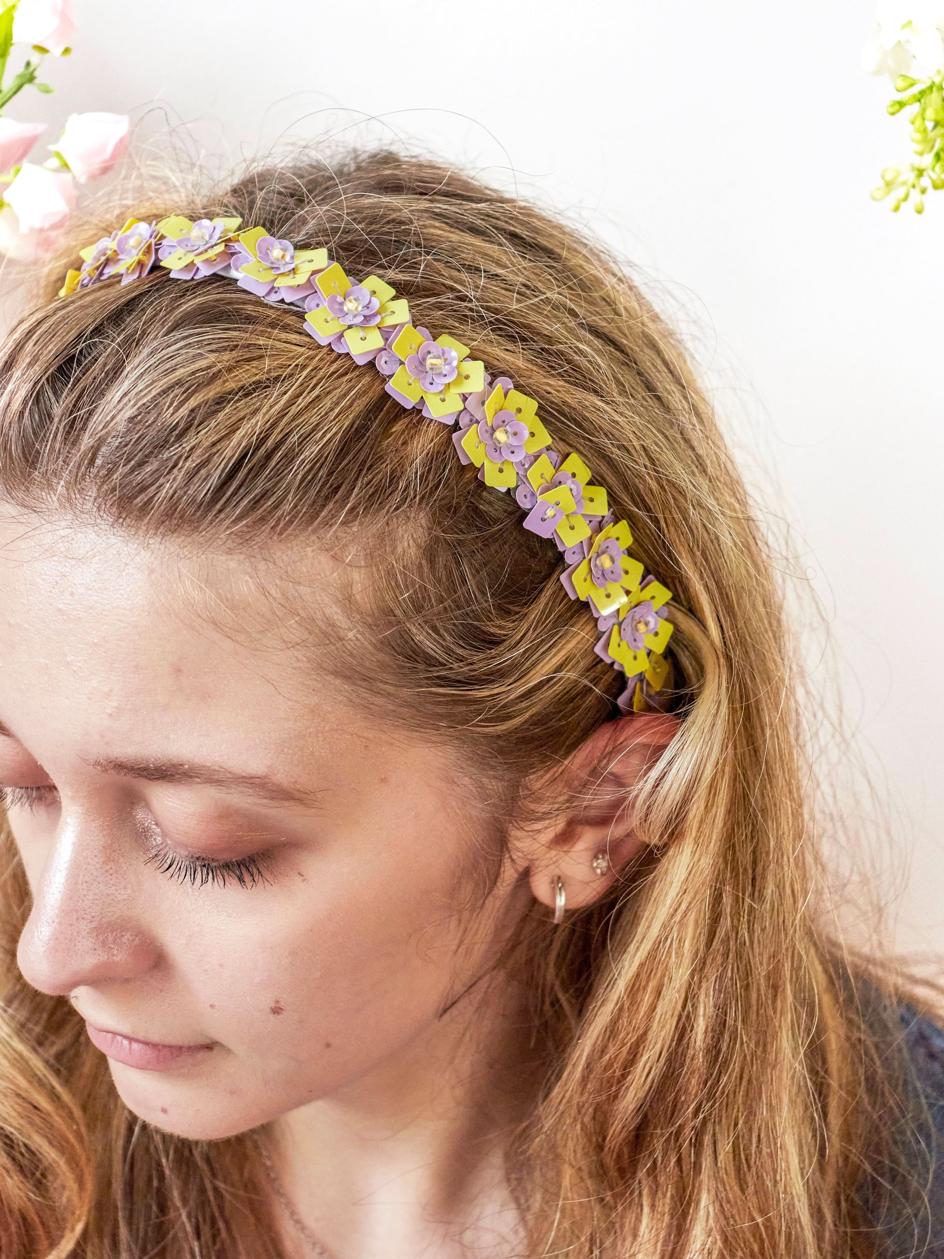 Ash & Rose Headbands Spring Flowers Sequin Headband