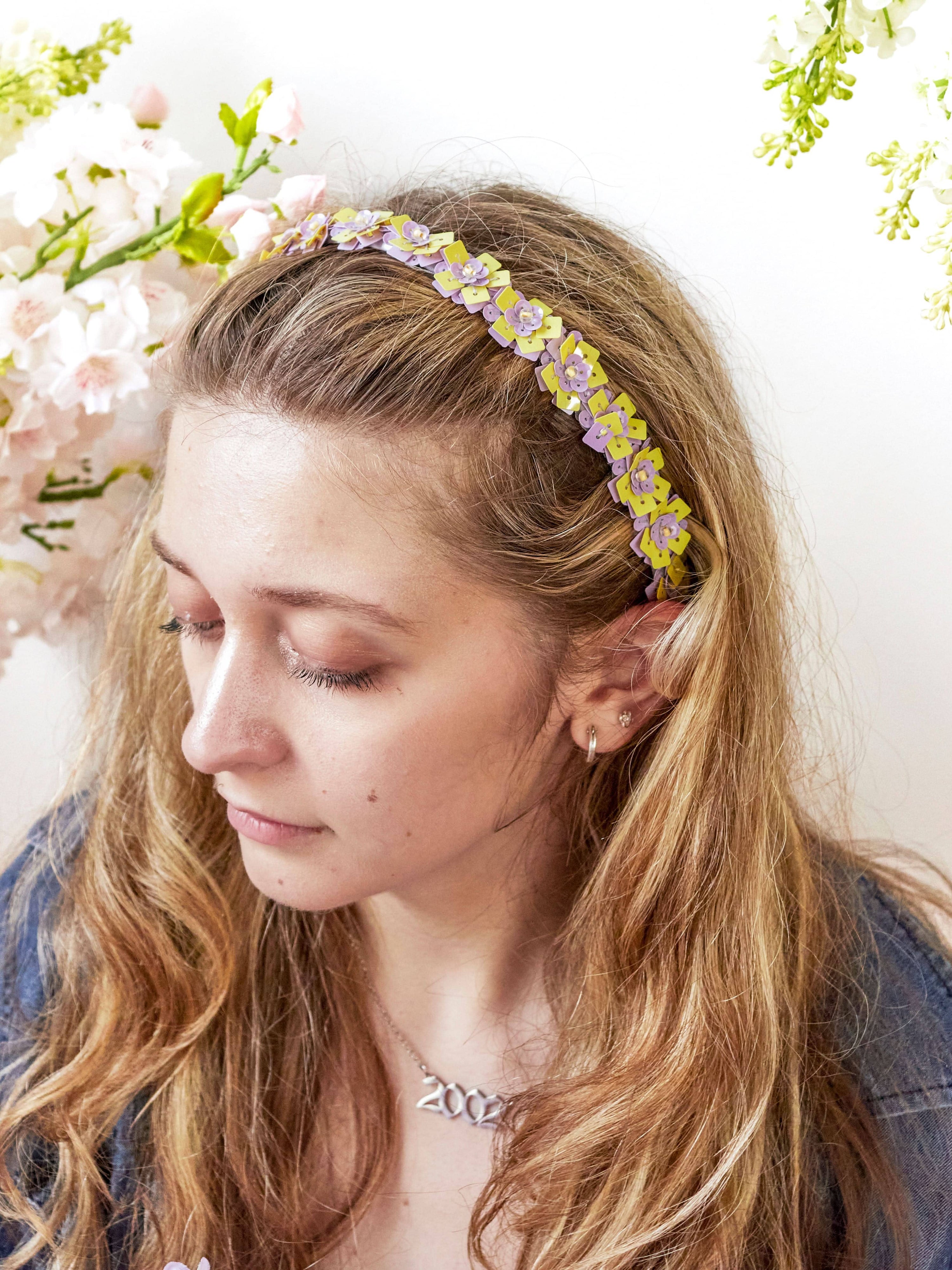 Ash & Rose Headbands Spring Flowers Sequin Headband