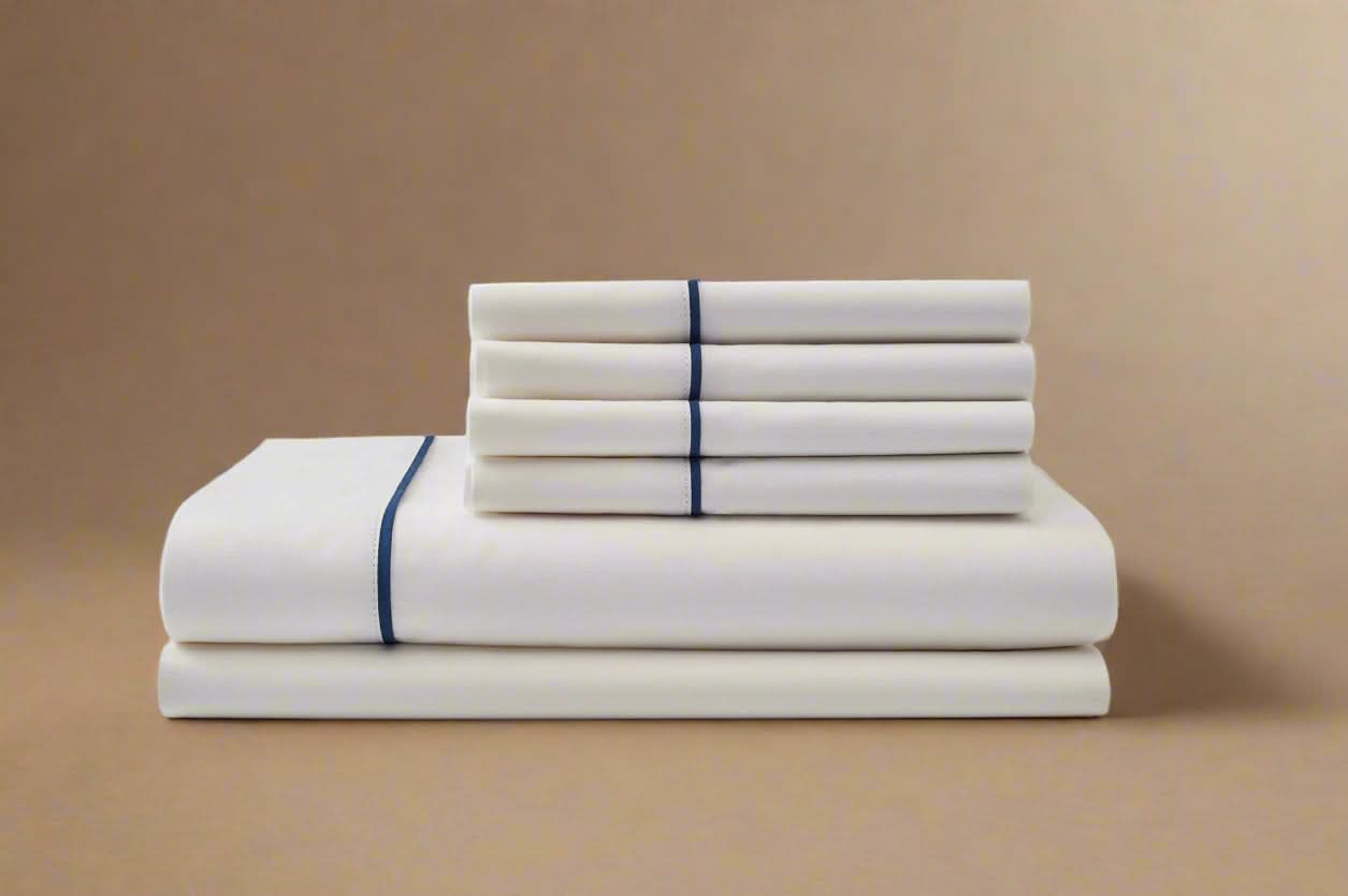 American Blossom Linens Bed Sheets Queen / Navy Blue Cotton Piping Design Bed Sheet Set