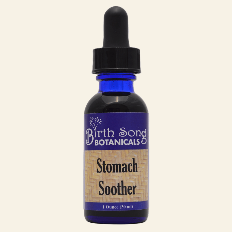 Bottle of Birth Song Botanicals Stomach Soother on a white background