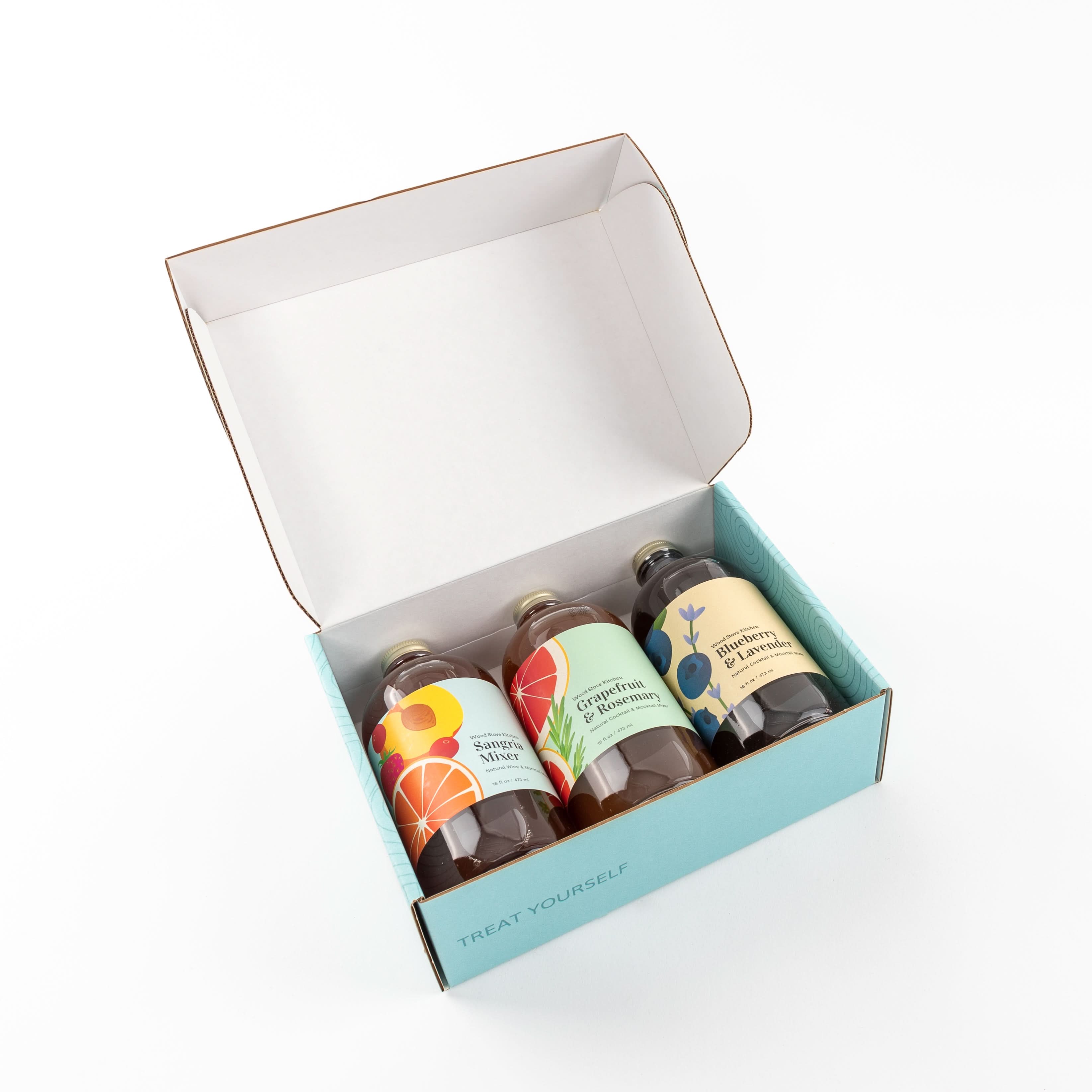 Summer Survival Cocktail Kit - 16oz Grapefruit & Rosemary, 16oz Sangria Mixer, 16oz Blueberry Lavender - My American Goods