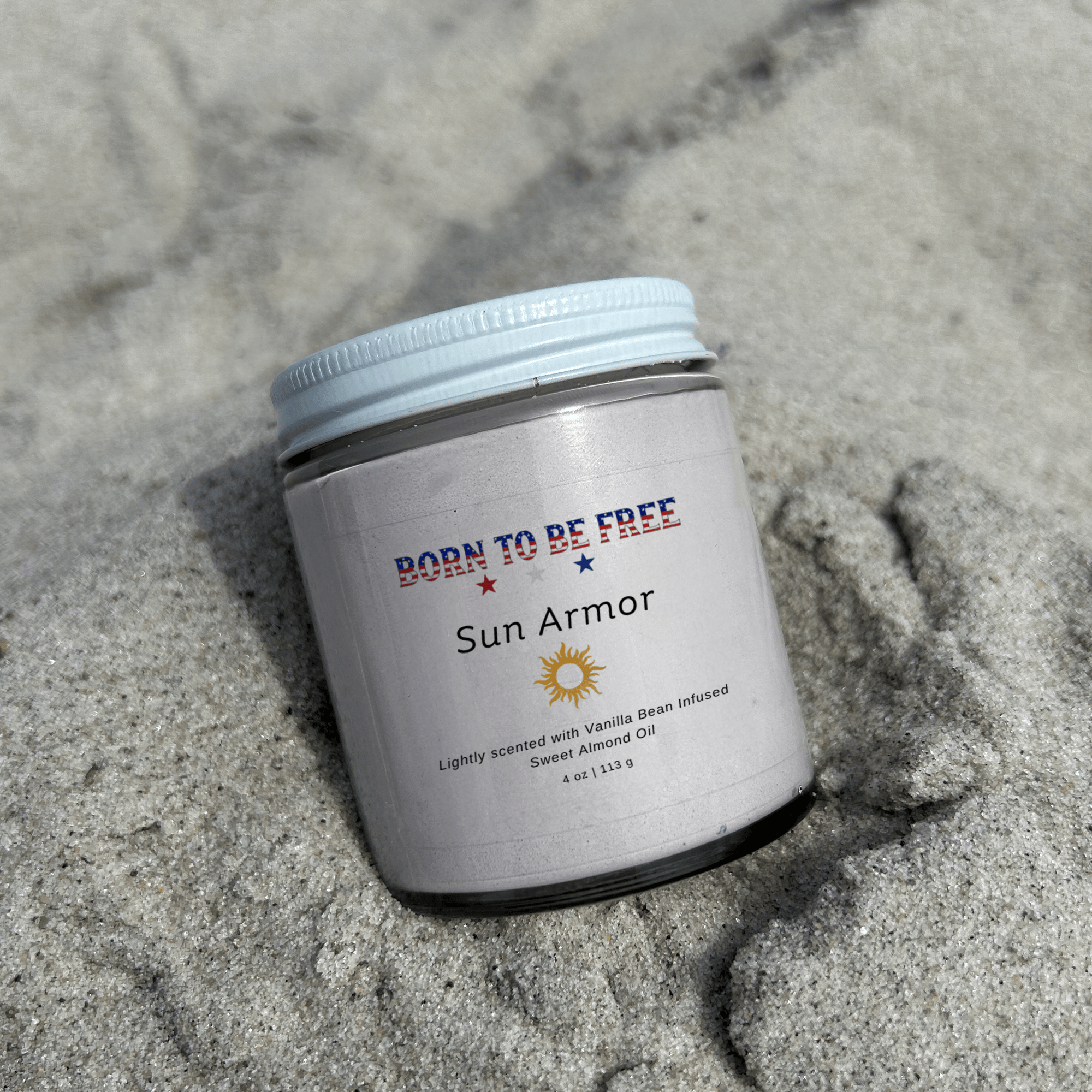 Born To Be Free sunscreen 4 oz Glass Jar Sun Armor Lotion
