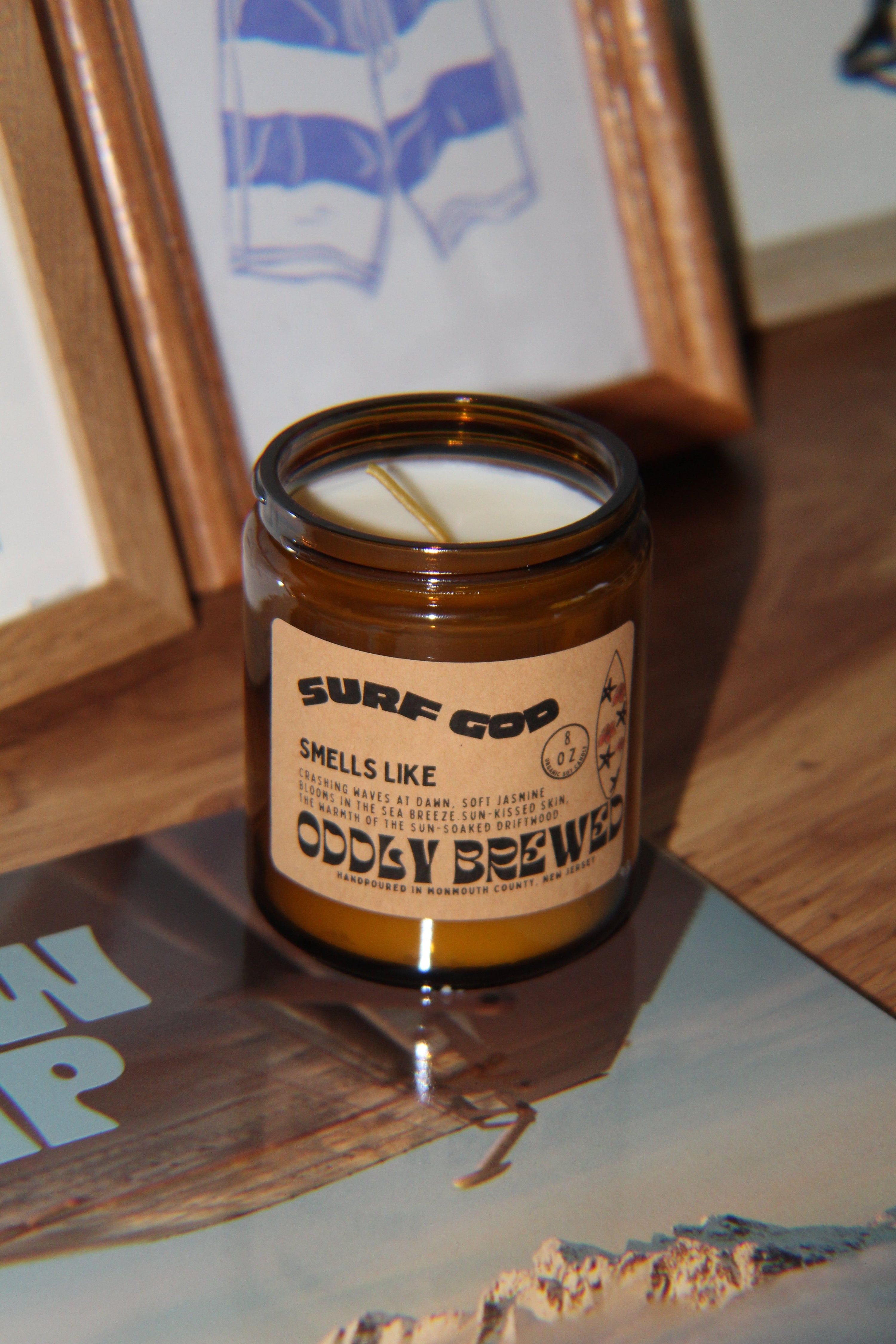 Oddly Brewed Candles Amber 8oz Surf God Soy Candle