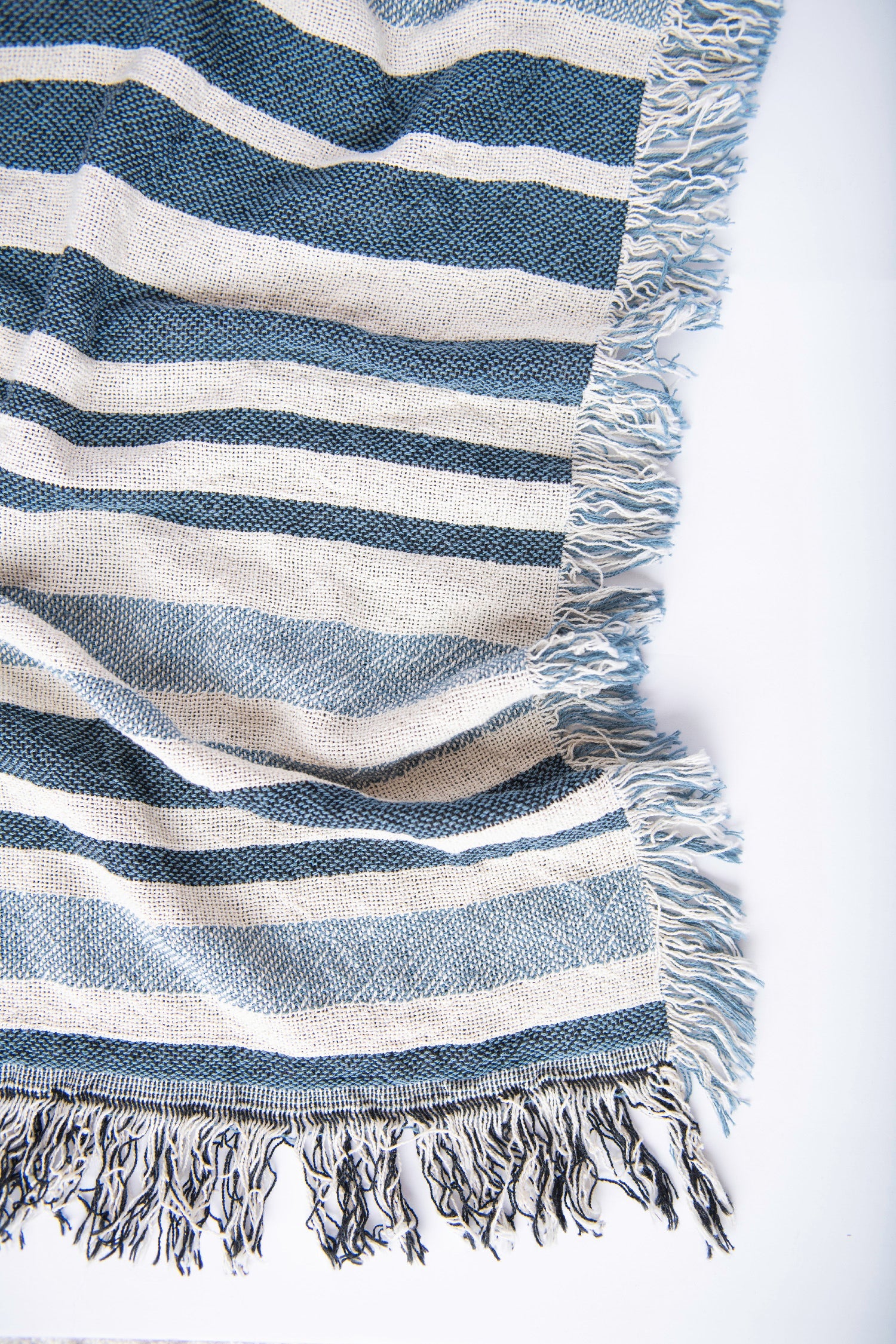 Sutton Delft Blue Coastal Stripe Cotton Throw Blanket