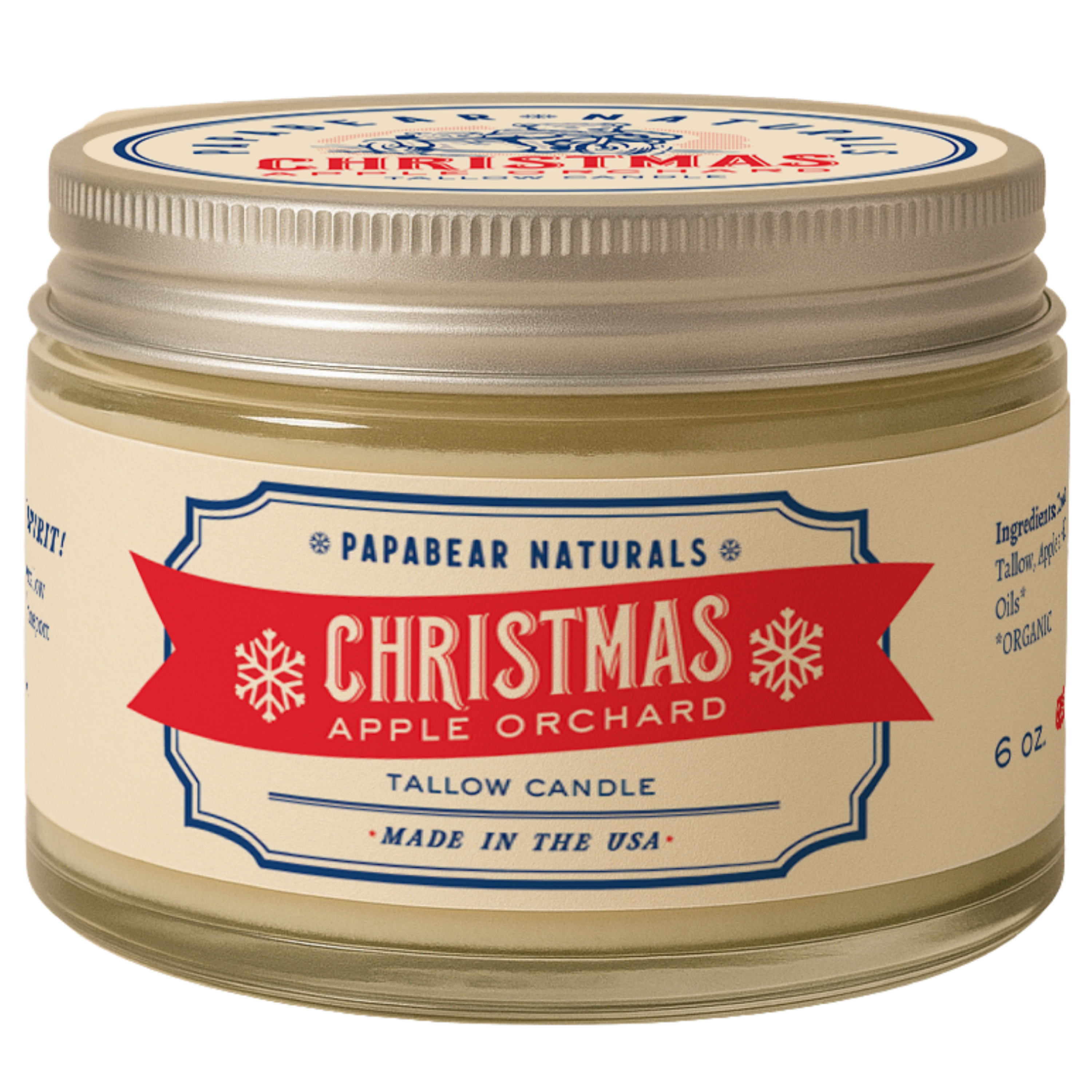 PapaBear Naturals Candle Christmas Apple Orchard Pumpkin - Tallow Candle - 6 oz
