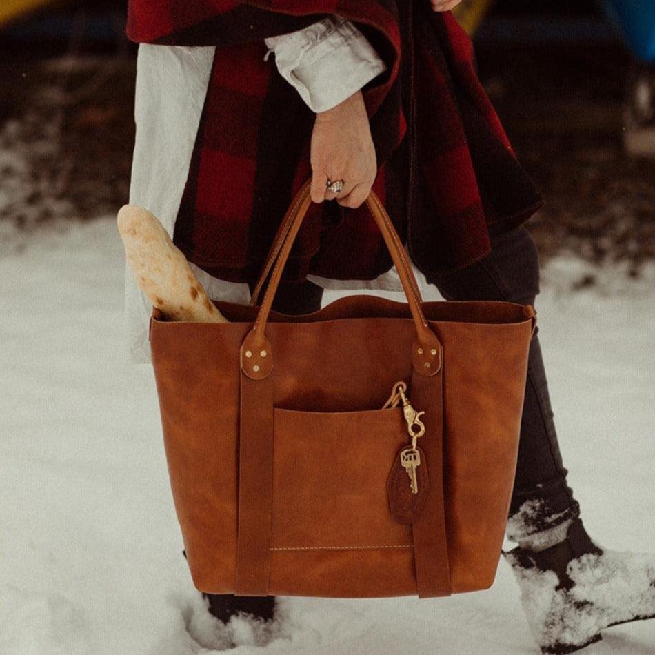 The Local Branch Leather Caramel Market Tote - USA Made