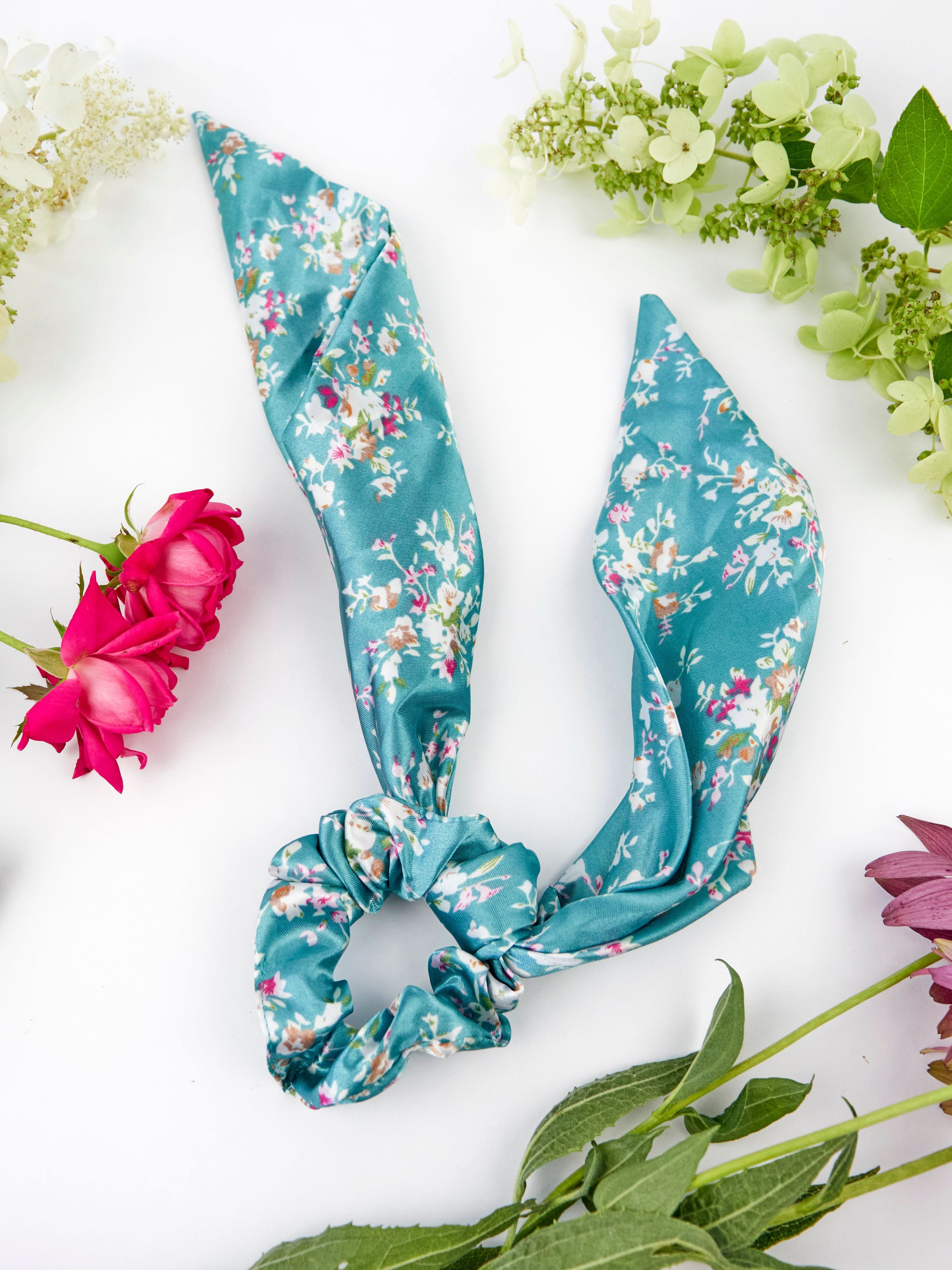 Teal Satin Scarf Scrunchie - My American Goods