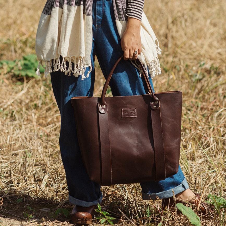 The Local Branch Leather Chocolate Market Tote - USA Made