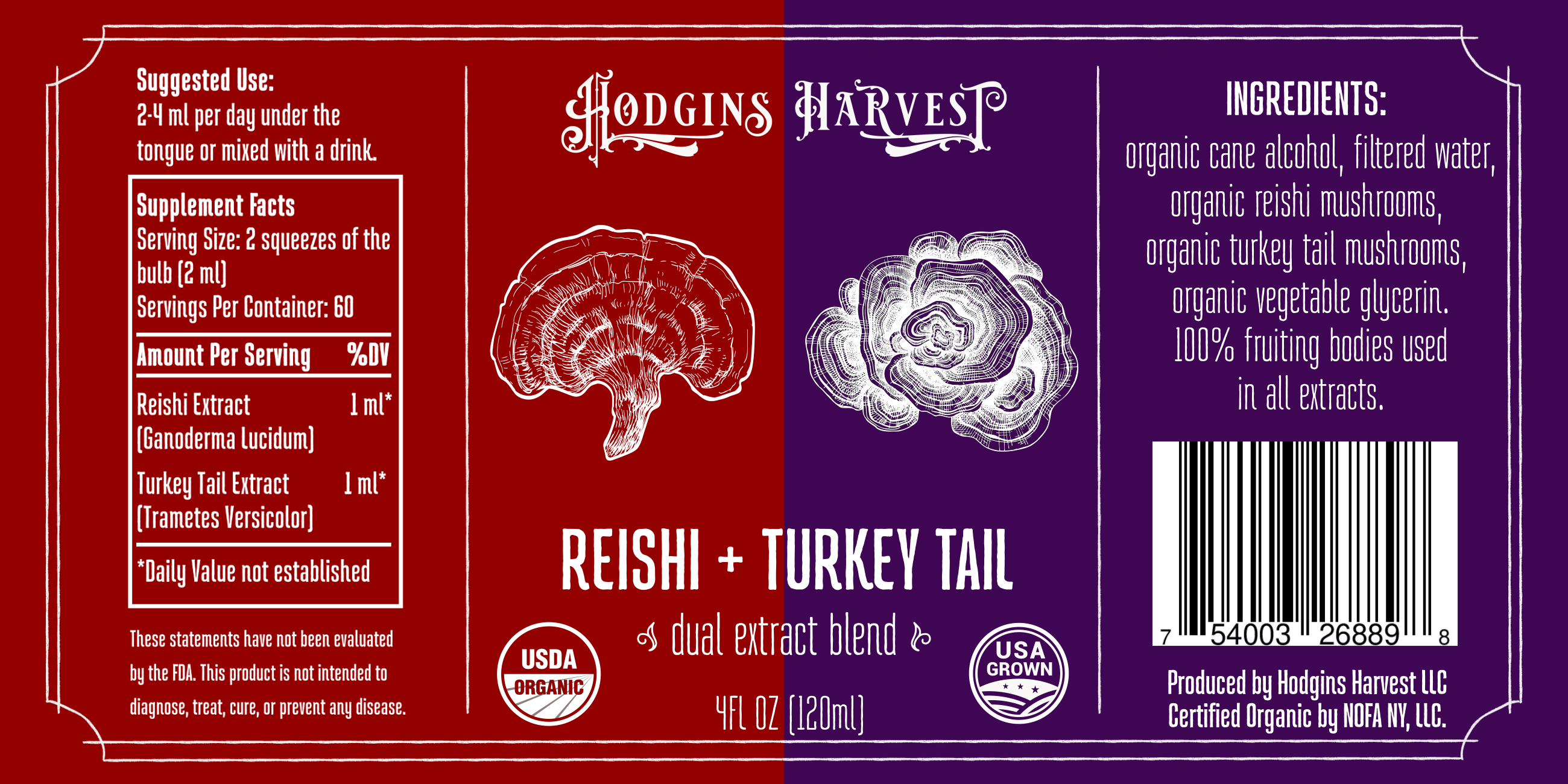 Hodgins Harvest Mushroom Extracts Reishi + Turkey Tail Dual Extract Tincture