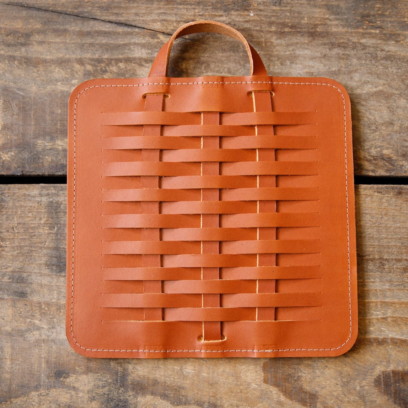 The Local Branch Leather Caramel Woven Leather Trivet - USA Made
