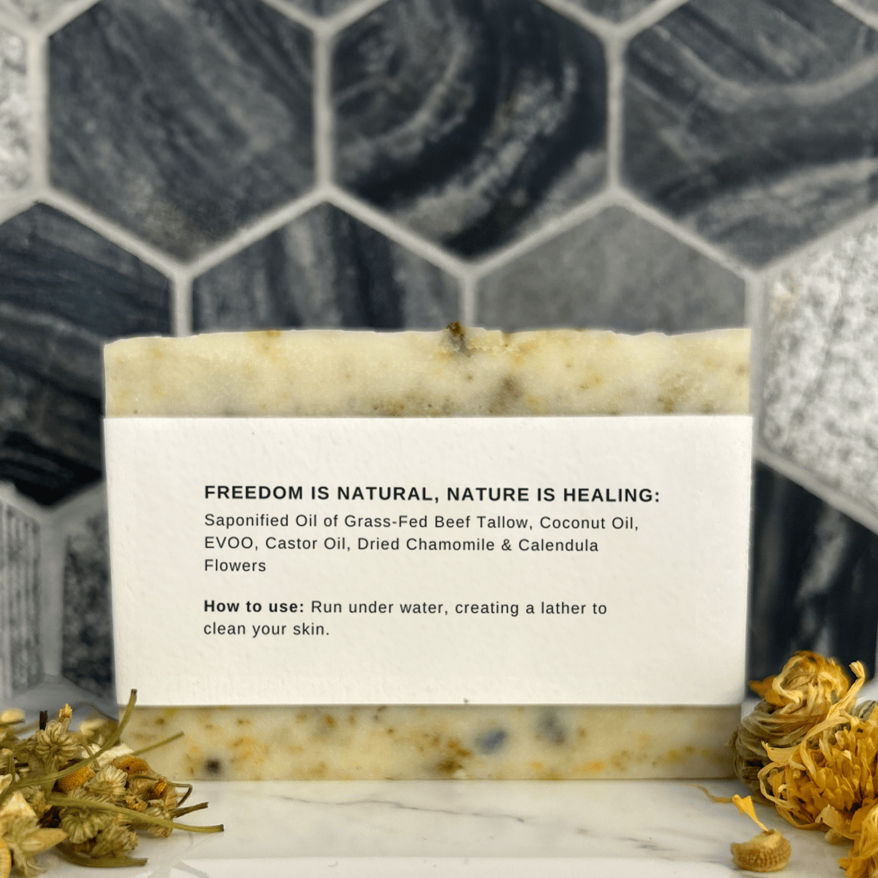 Dried Chamomile & Calendula Unscented Tallow Soap Bar - My American Goods
