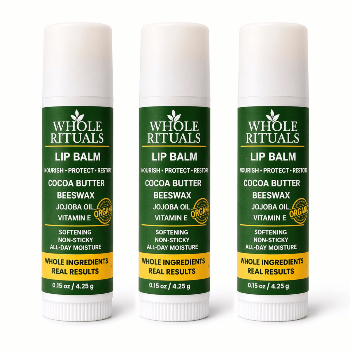 Whole Rituals Lip Balms 3-Pack Cocoa Butter Lip Balm | Beeswax + Jojoba Oil + Vitamin E
