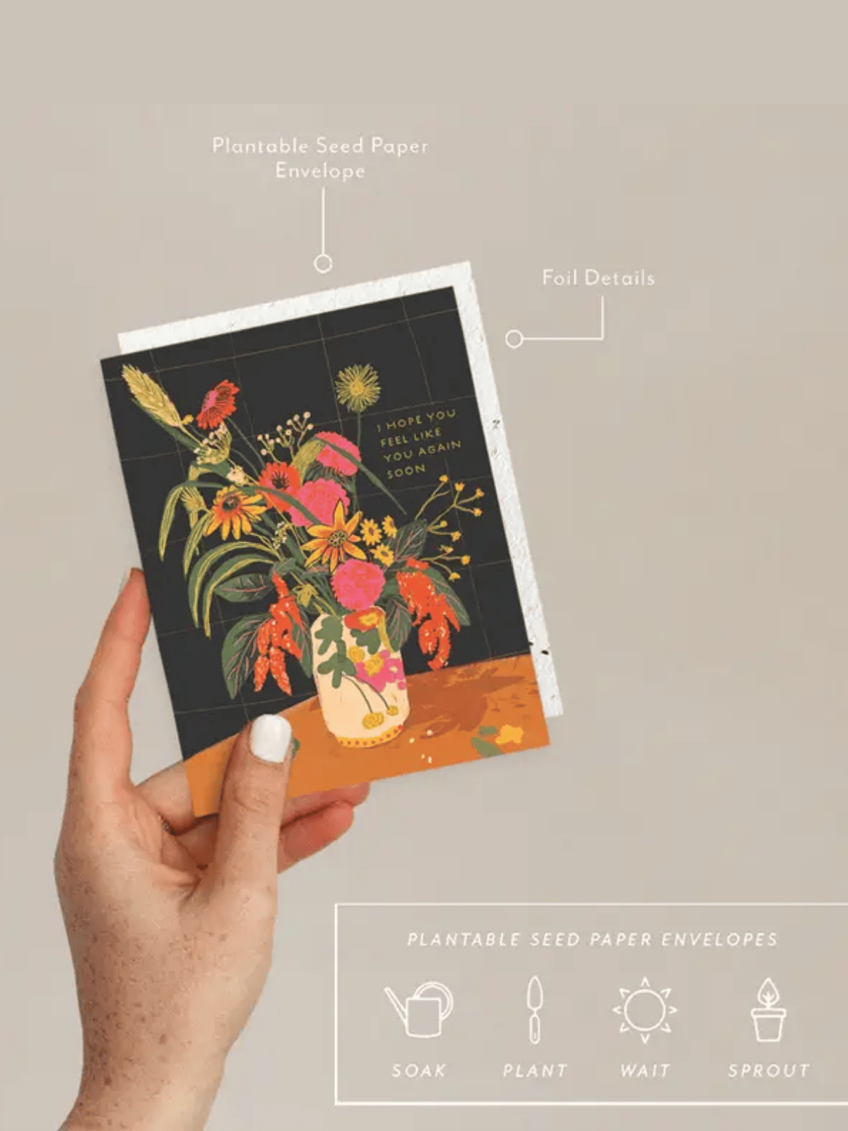 Ash & Rose Greeting & Note Cards Vase Still Life - Seeded Get Well Card