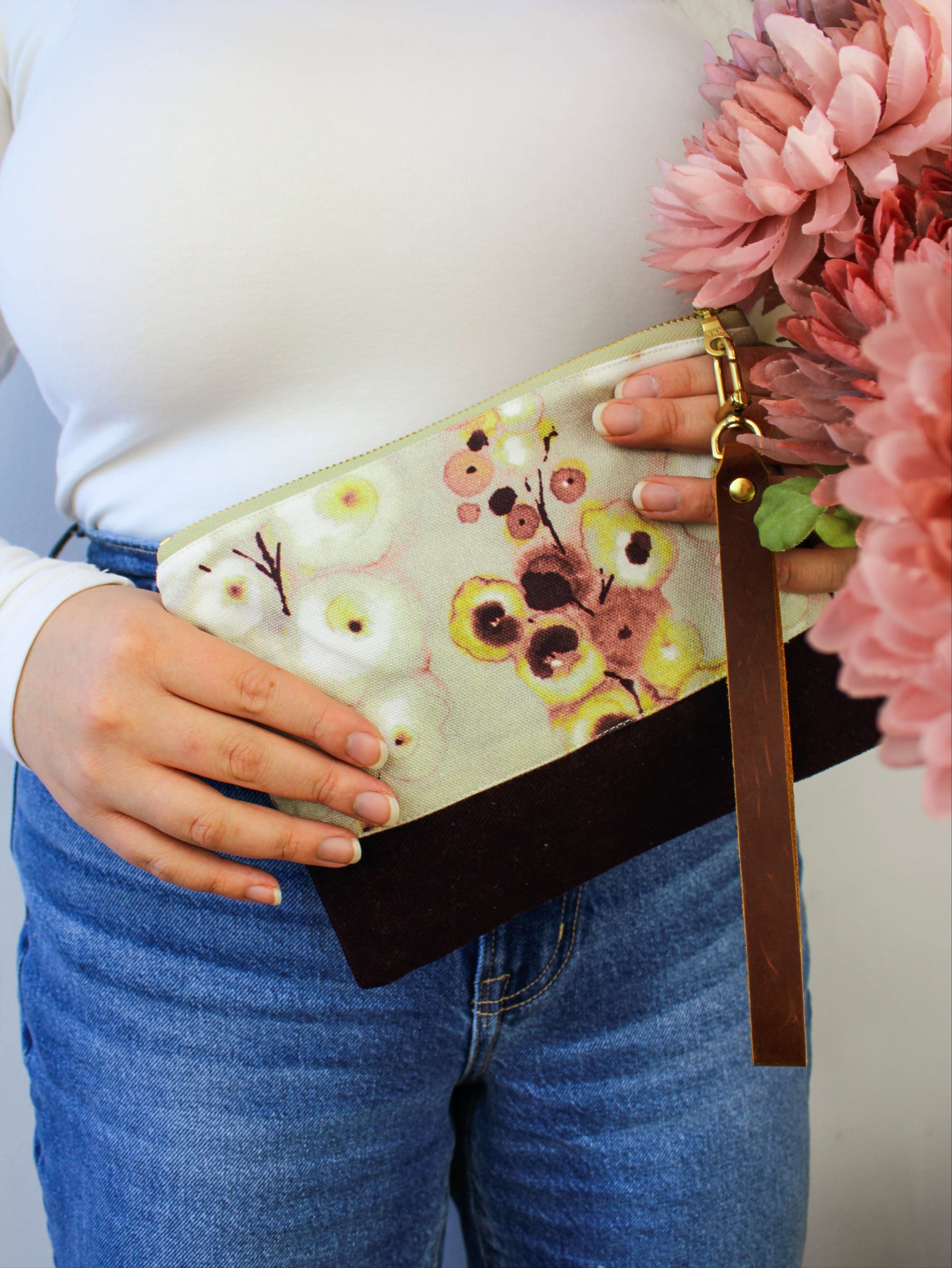 Ash & Rose Watercolor Pansies Wristlet Purse