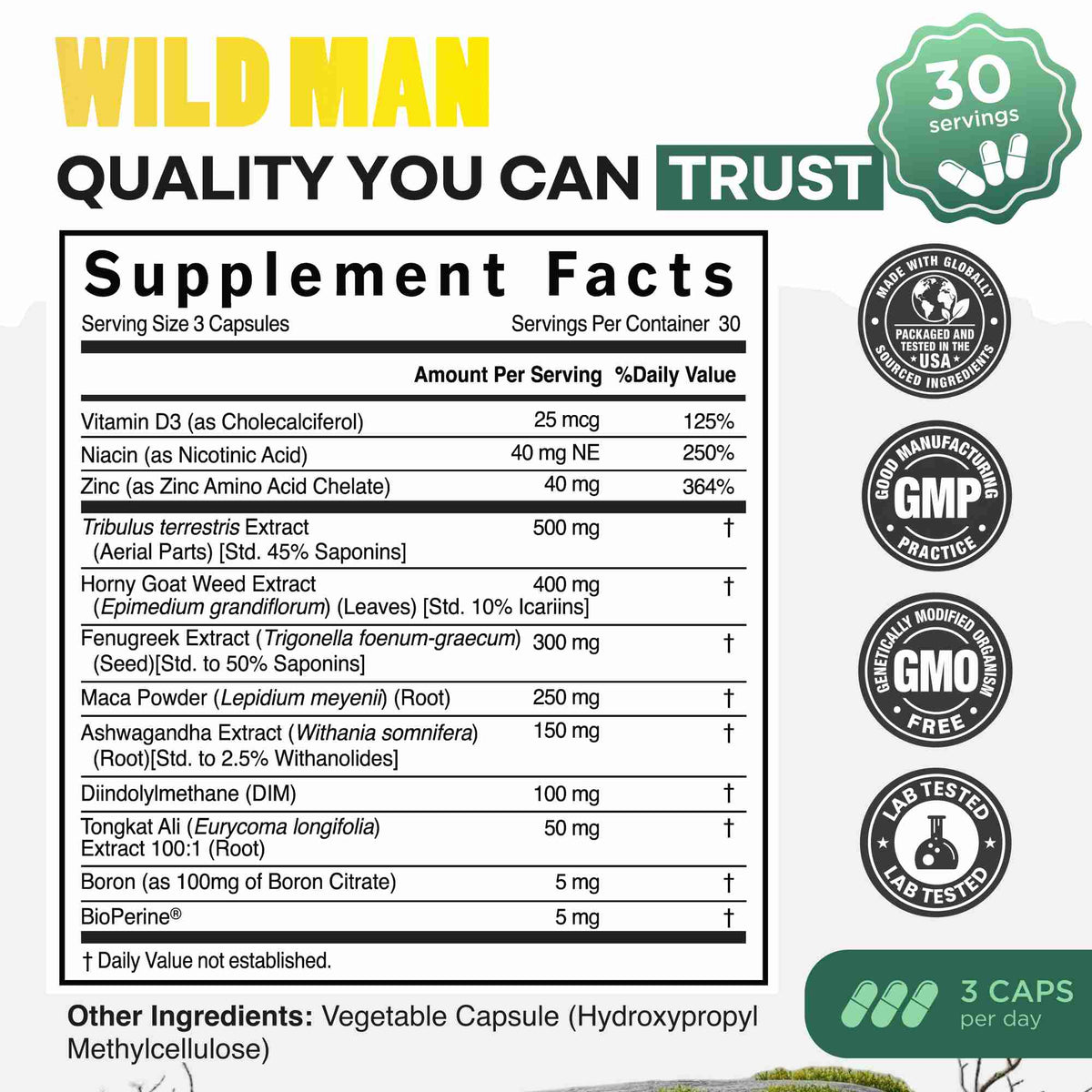 Wild Foods Supplements Wild Man Herbal Stack – Male Hormone Balance & Performance
