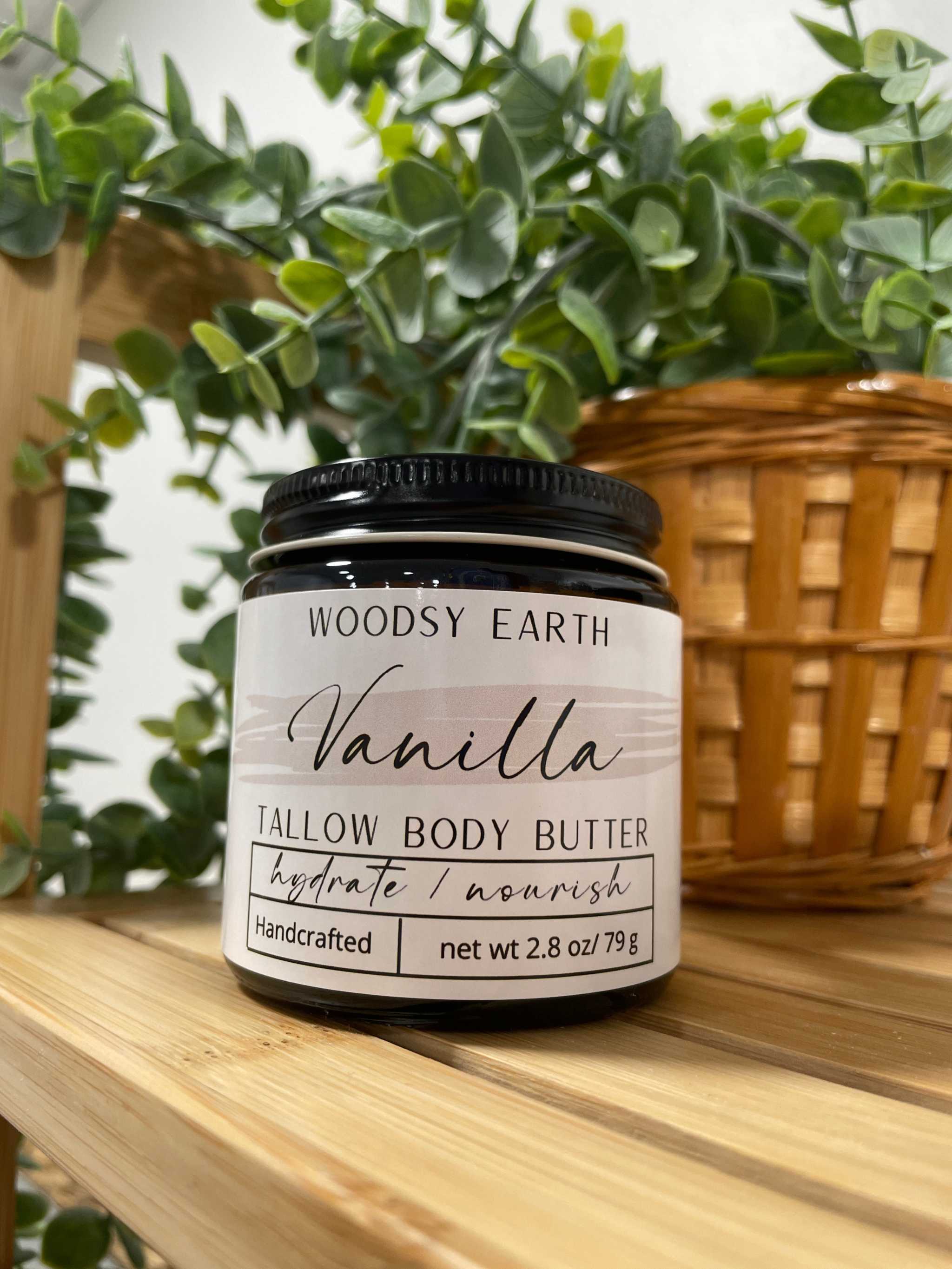 Woodsy Earth Whipped Body Butter 4 oz Vanilla Tallow Body Butter – Whipped Moisturizer for Soft, Healthy Skin