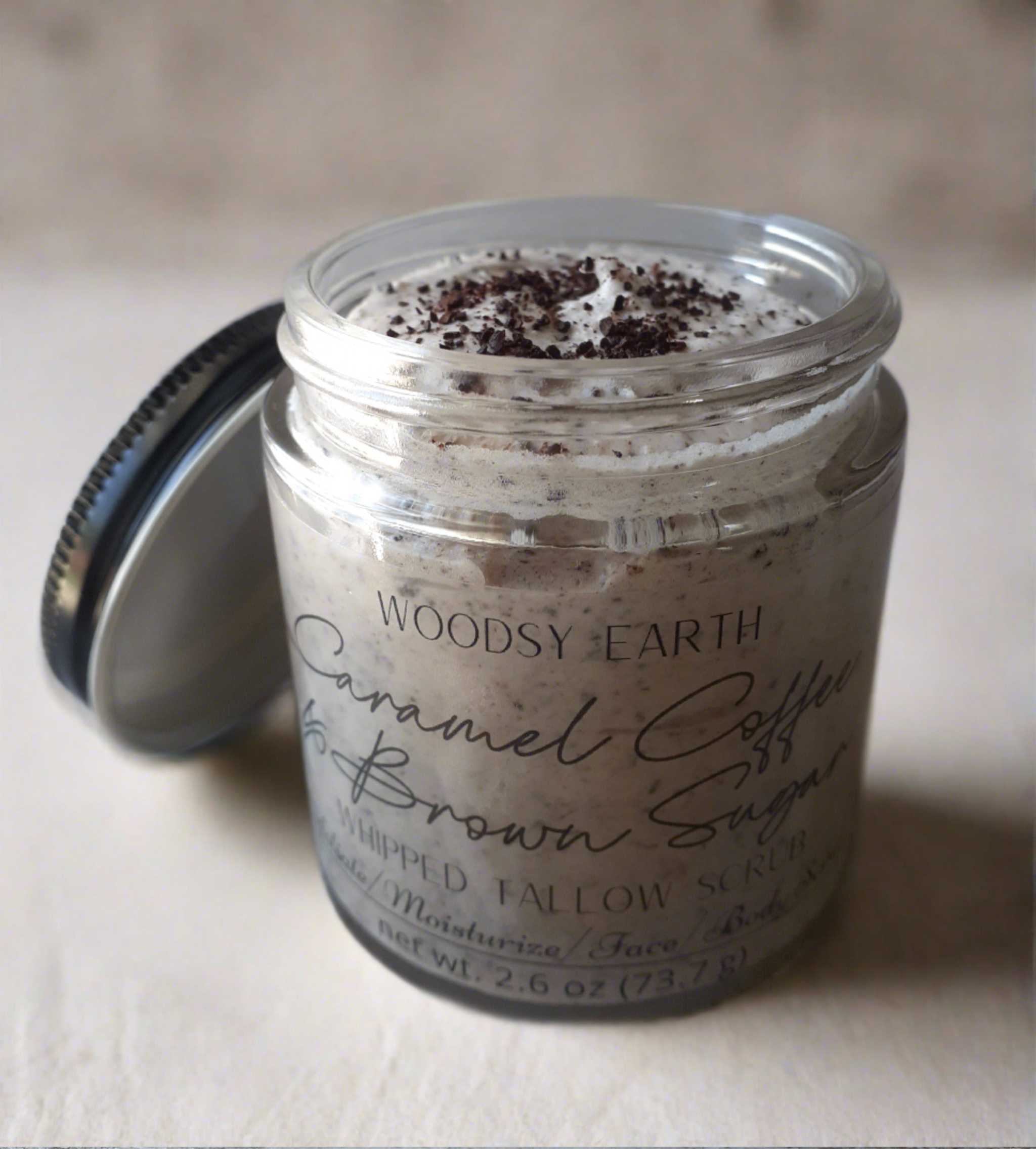 Woodsy Earth Whipped Coffee Scrub Caramel Coffee Brown Sugar Scrub – Exfoliate, Hydrate & Glow
