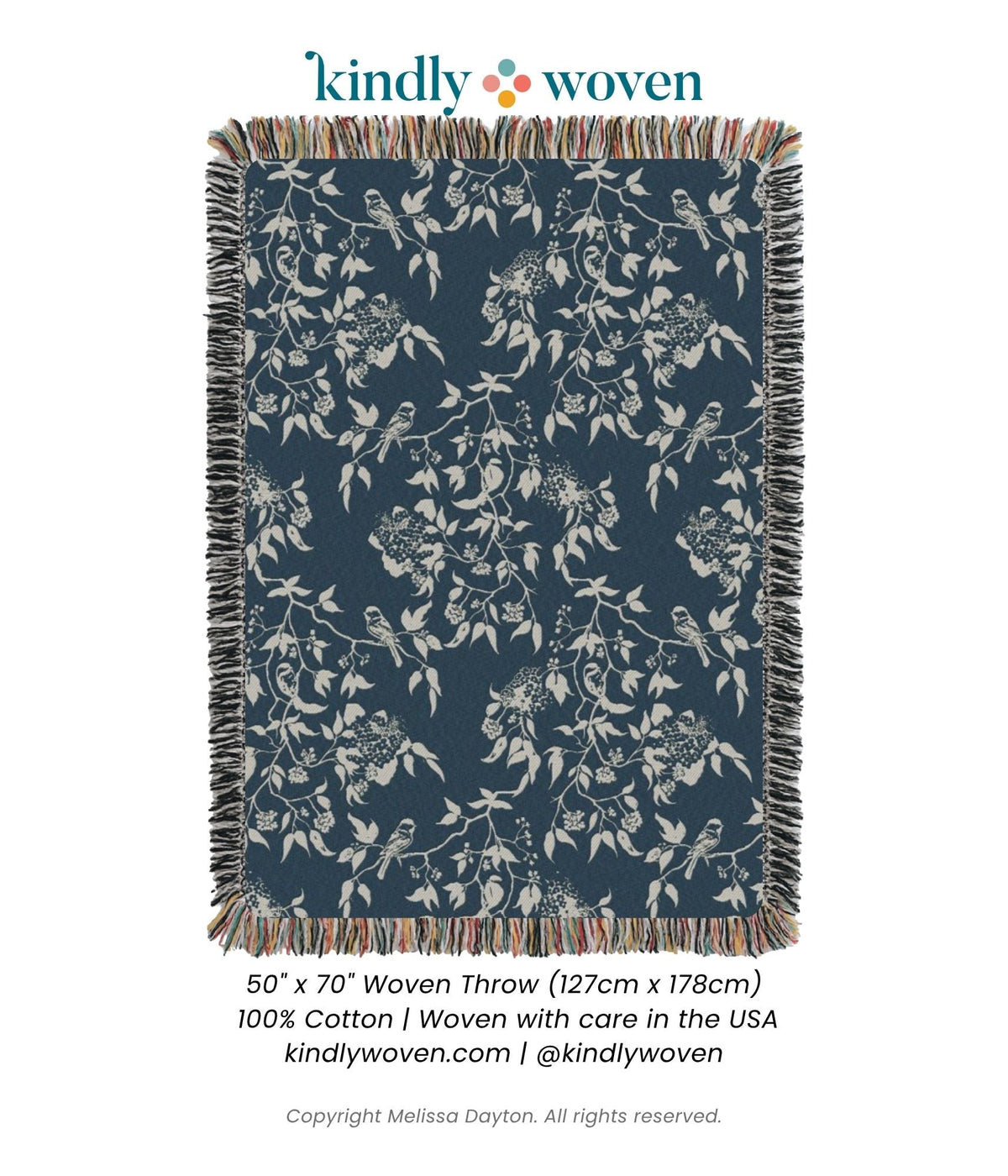 Wren Tidesong Teal Bird & Botanical Cotton Throw Blanket