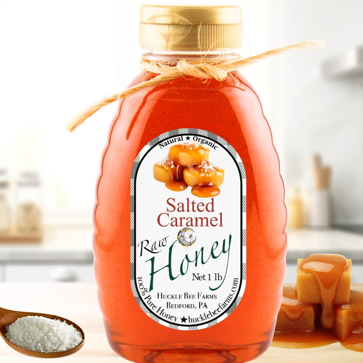 Huckle Bee Farms LLC Honey 1 Lb Bottle - $15 A Fall Favorite Salted Caramel Honey