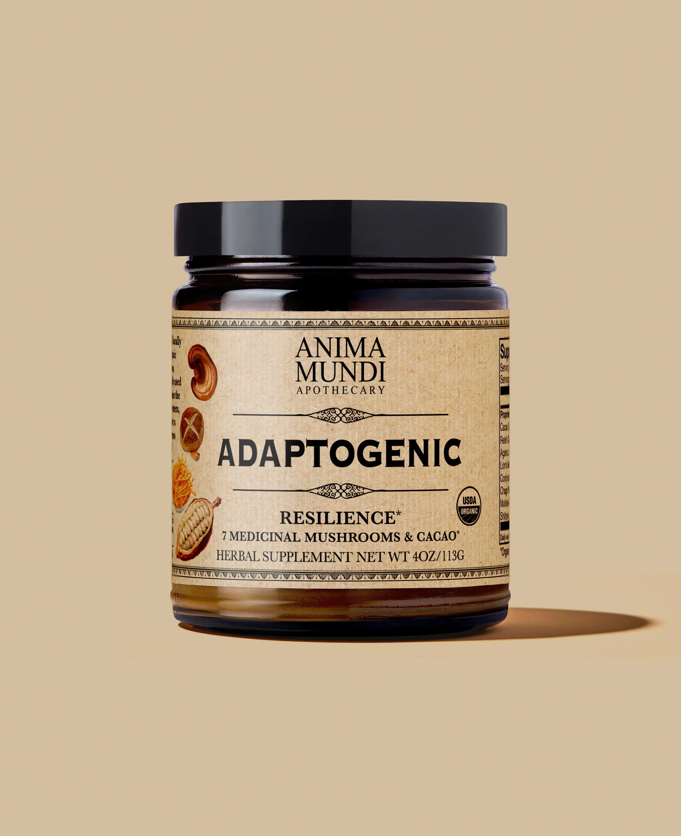 Anima Mundi Mushroom Products ADAPTOGENIC Powder | Organic, 7 Medicinal Mushrooms + Cacao