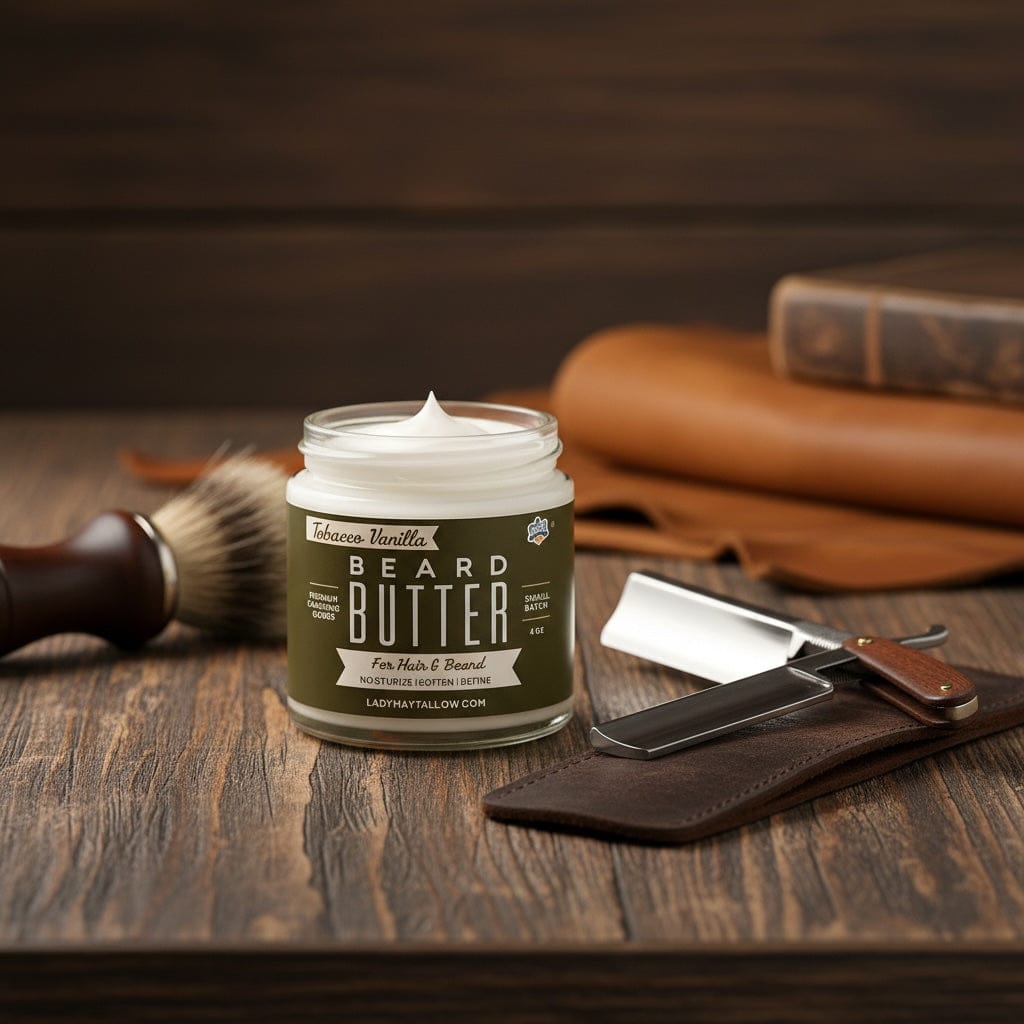 Lady May Tallow Body Cream/Lotion Natural Beard Butter for Men Tobacco Vanilla | All-Natural Beard & Skin Care