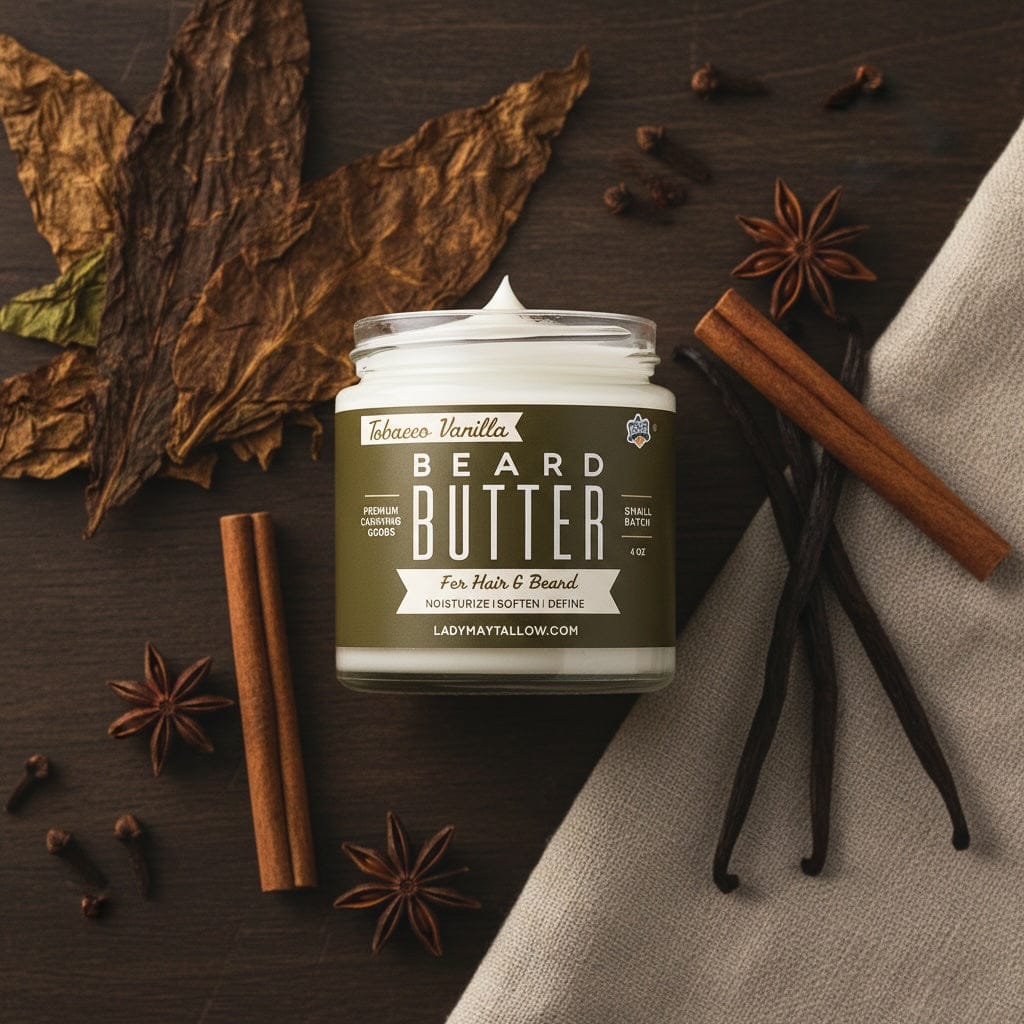 Lady May Tallow Body Cream/Lotion Natural Beard Butter for Men Tobacco Vanilla | All-Natural Beard & Skin Care