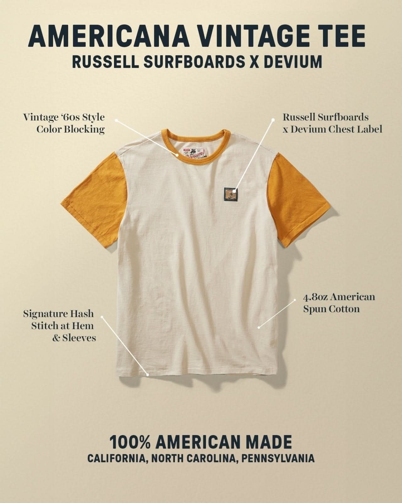 Americana Vintage Tee - Russell Surfboards x Devium - My American Goods