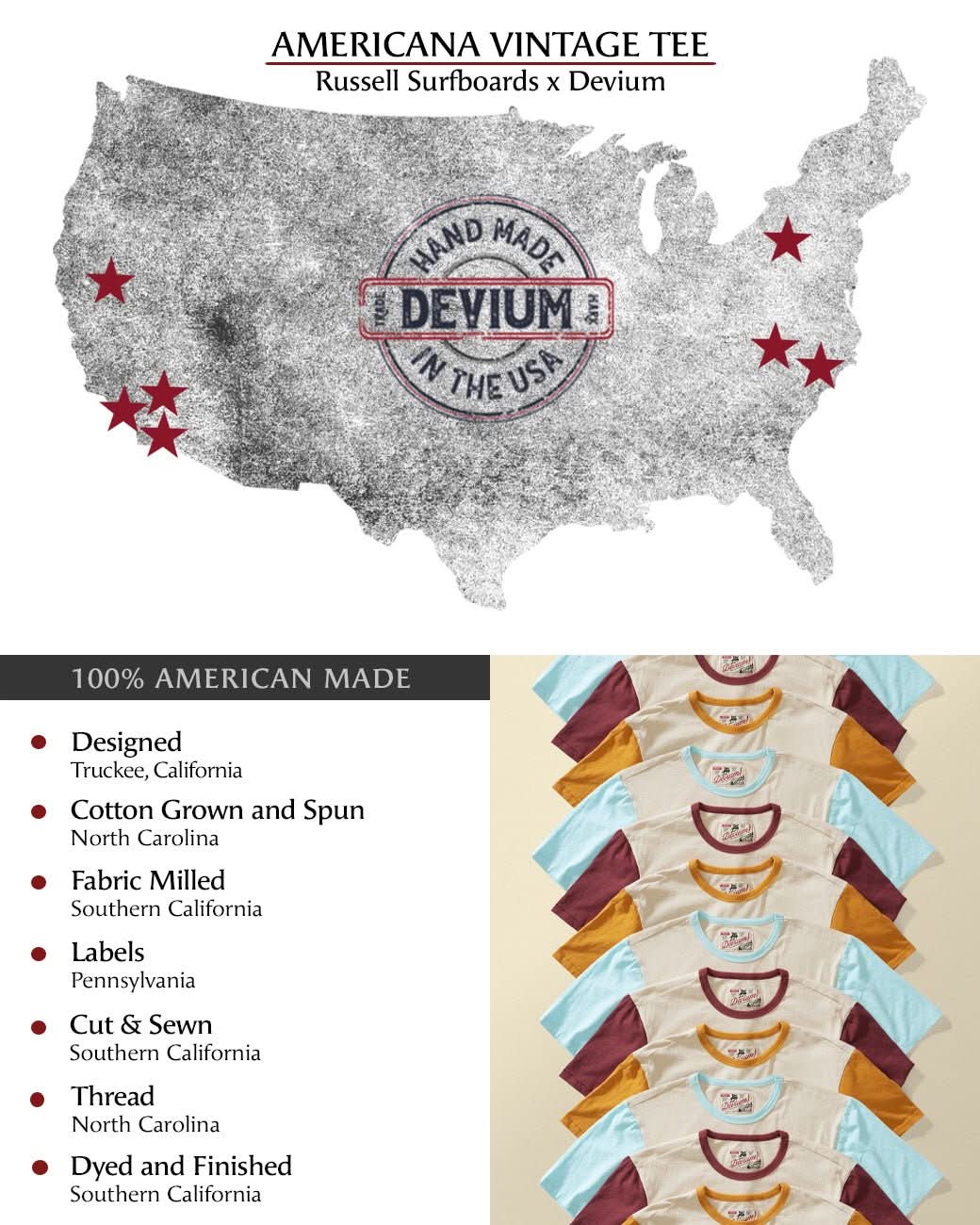 Americana Vintage Tee - Russell Surfboards x Devium - My American Goods