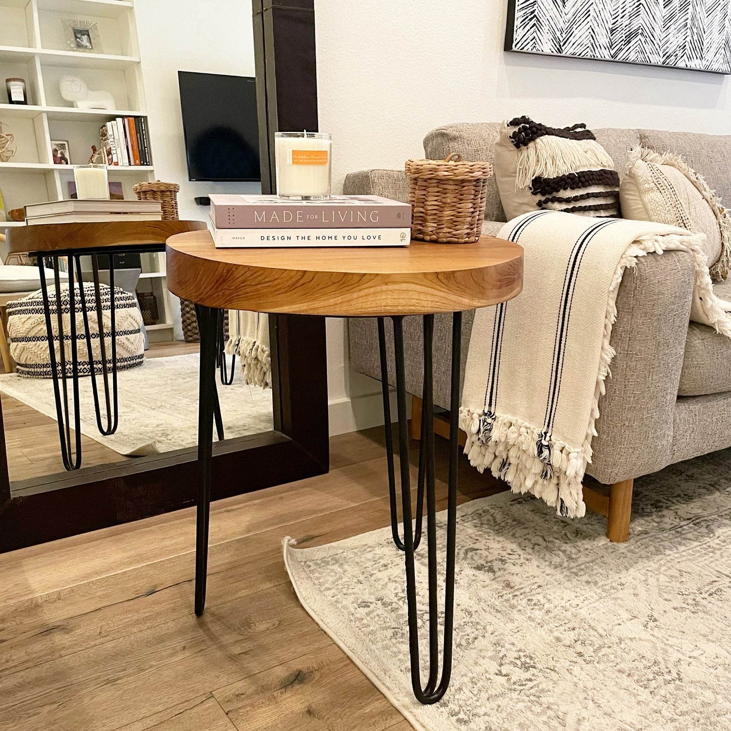 Indonesian Teak Wood Round Slab Accent Table - My American Goods