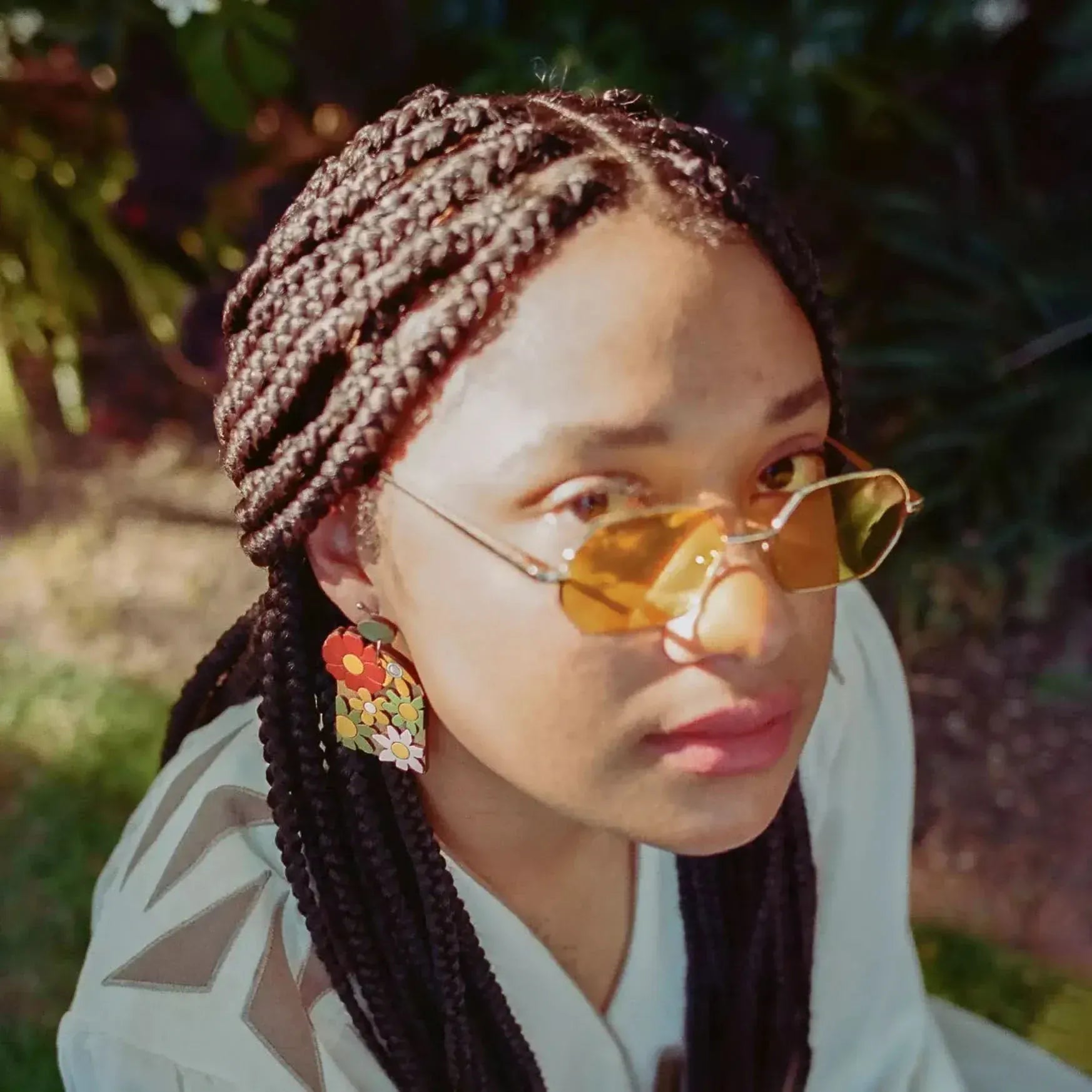 70s Burnt Orange Floral Arch Earrings - My American Goods