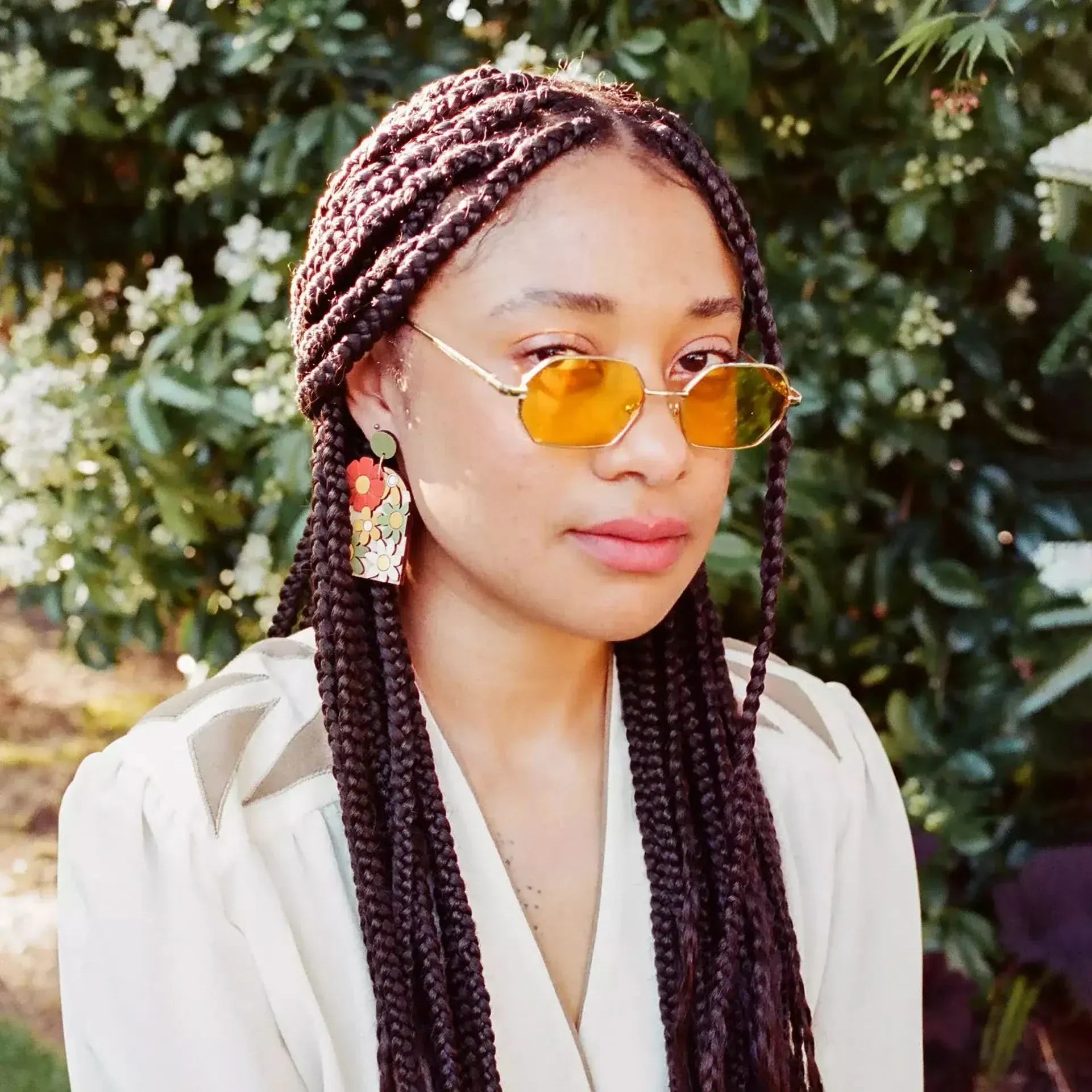 70s Burnt Orange Floral Arch Earrings - My American Goods