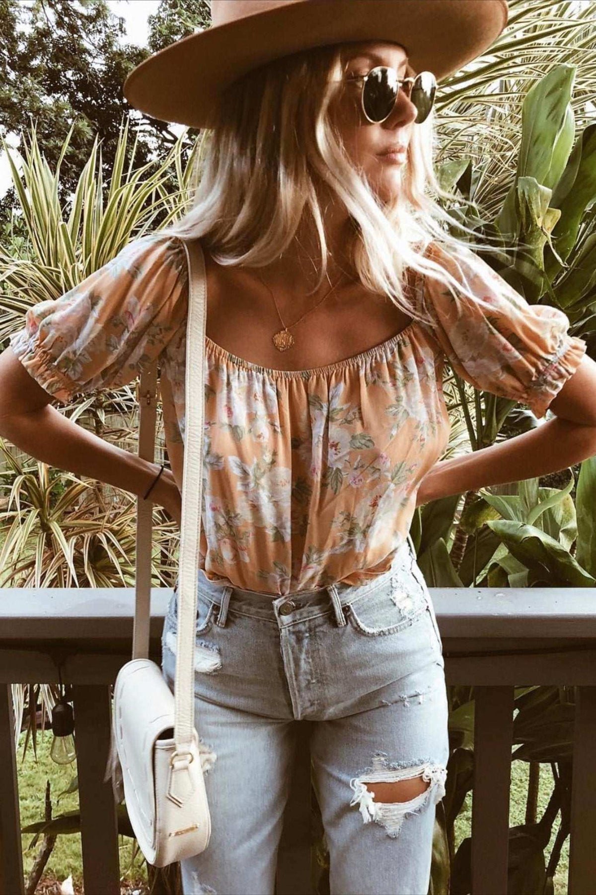 MERRITT CHARLES Blouse Bardot Blouse - Sherbert Floral
