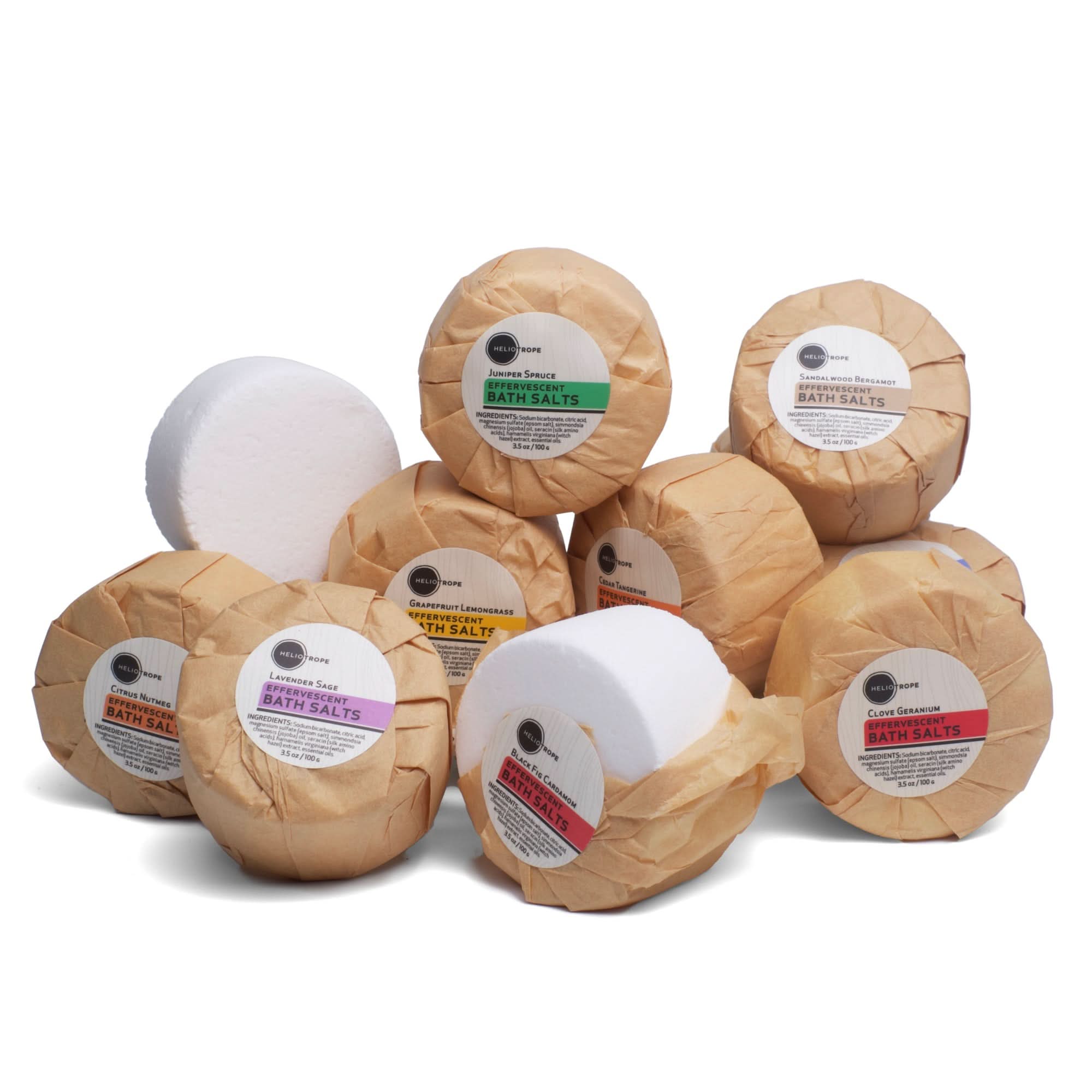 Heliotrope SF Bath Salt Effervescent Bath Fizzies w/Jojoba & Silk Proteins - NEW SCENTS!