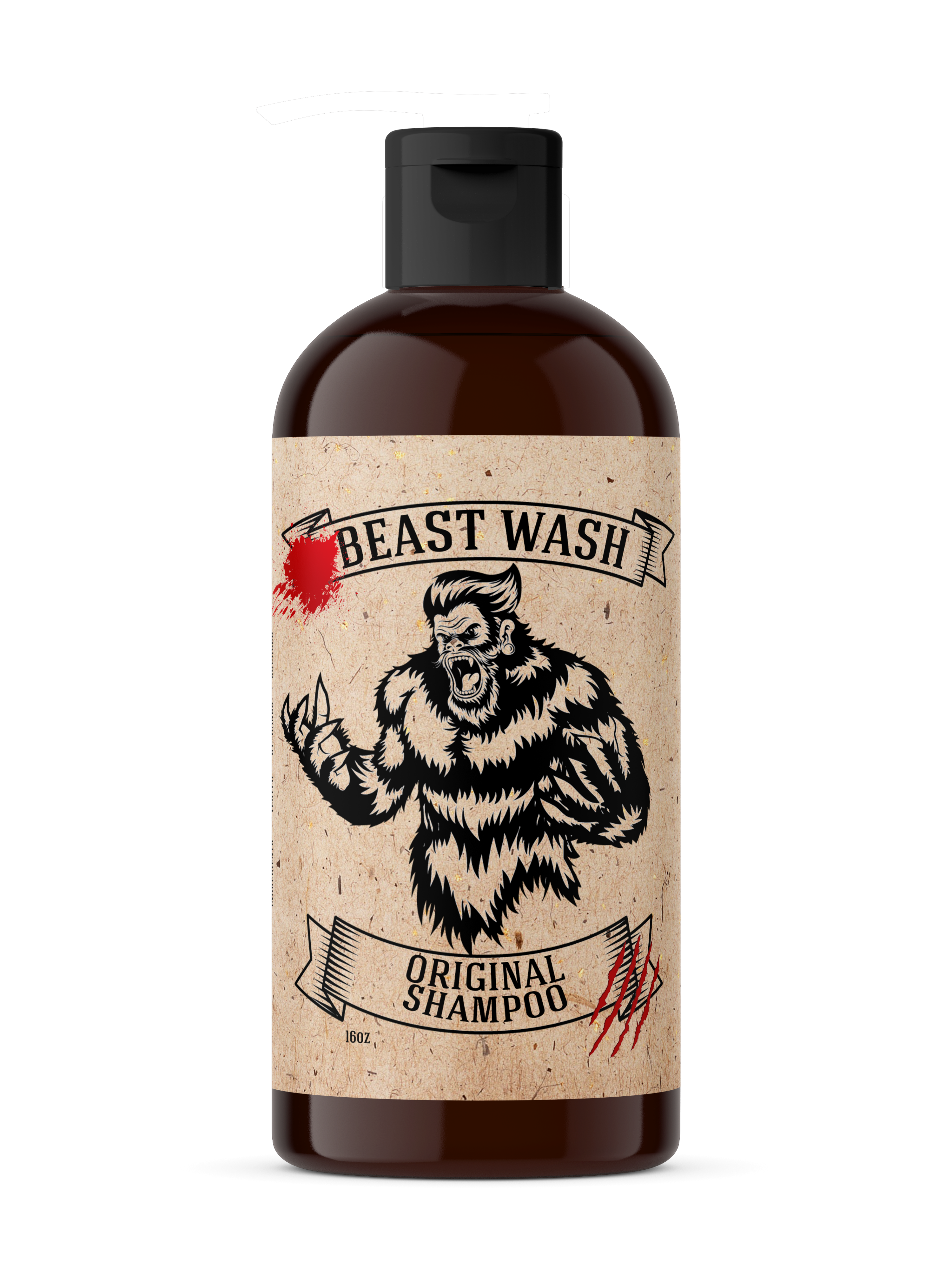 Bottle of Beast Wash Original Shampoo with a bear graphic on a white background