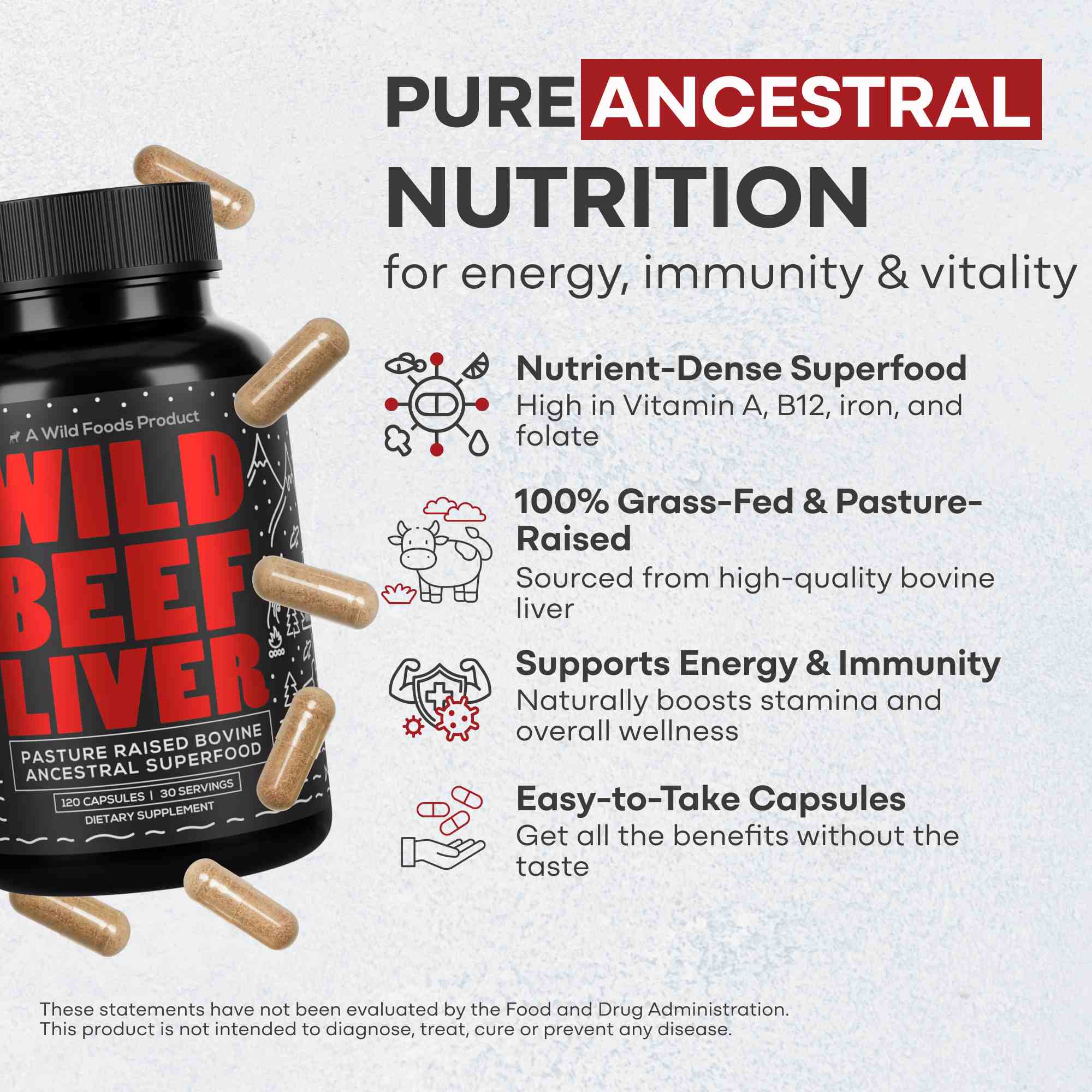 Grass-Fed Beef Liver Capsules, 30 servings β Vitality & Immune Boost from Ancestral Nutrition - My American Goods