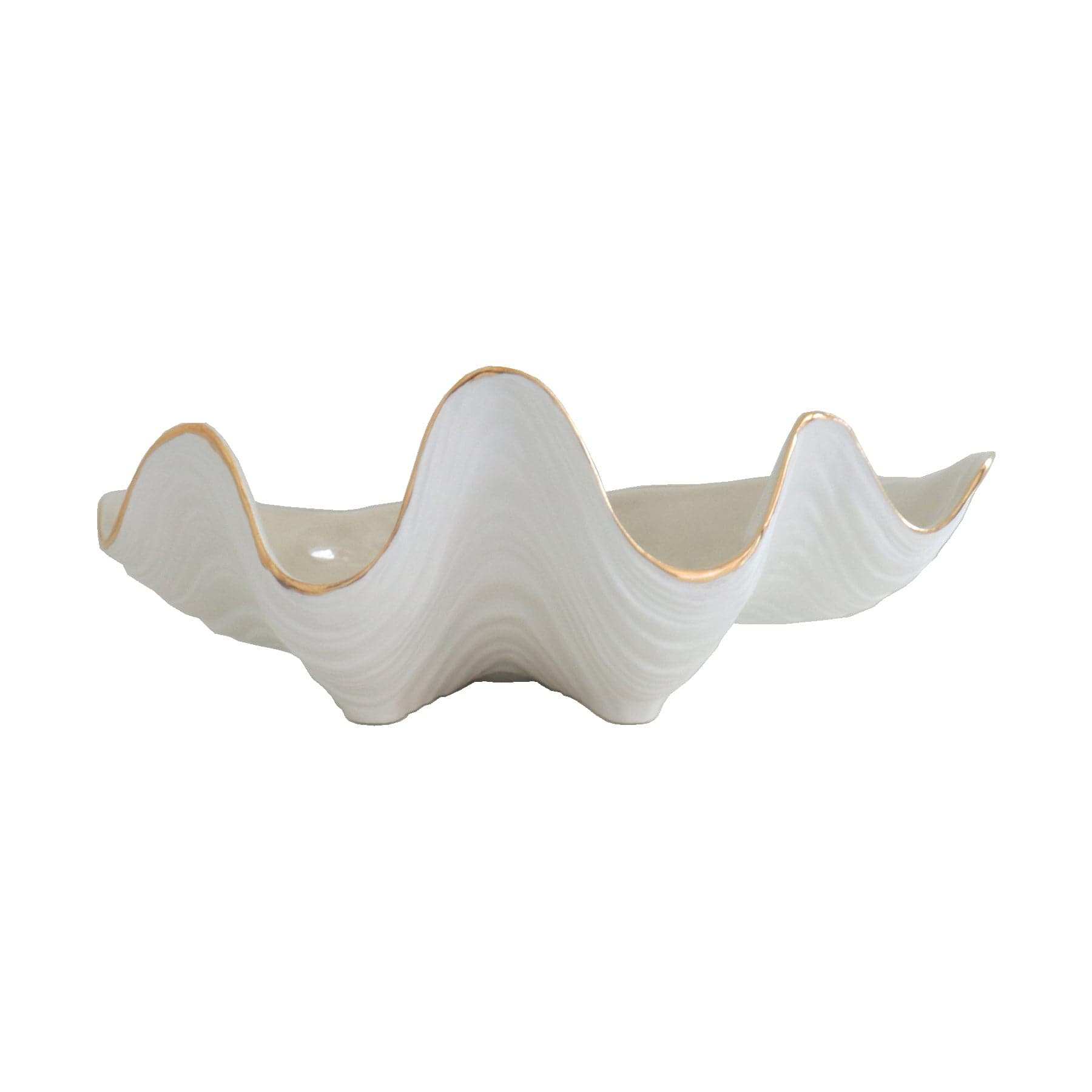 Ruby Clay Company Accessory Set of 2 / Beige Clam Shell Bowl with 22K Gold Accent