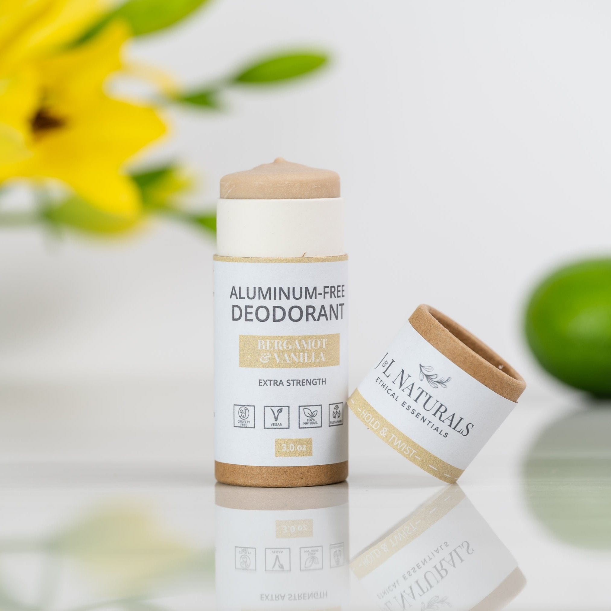 J&L Naturals Deodorant Bergamot & Vanilla / Activated Charcoal Extra-Strength Deodorant (2-Pack) Full Size