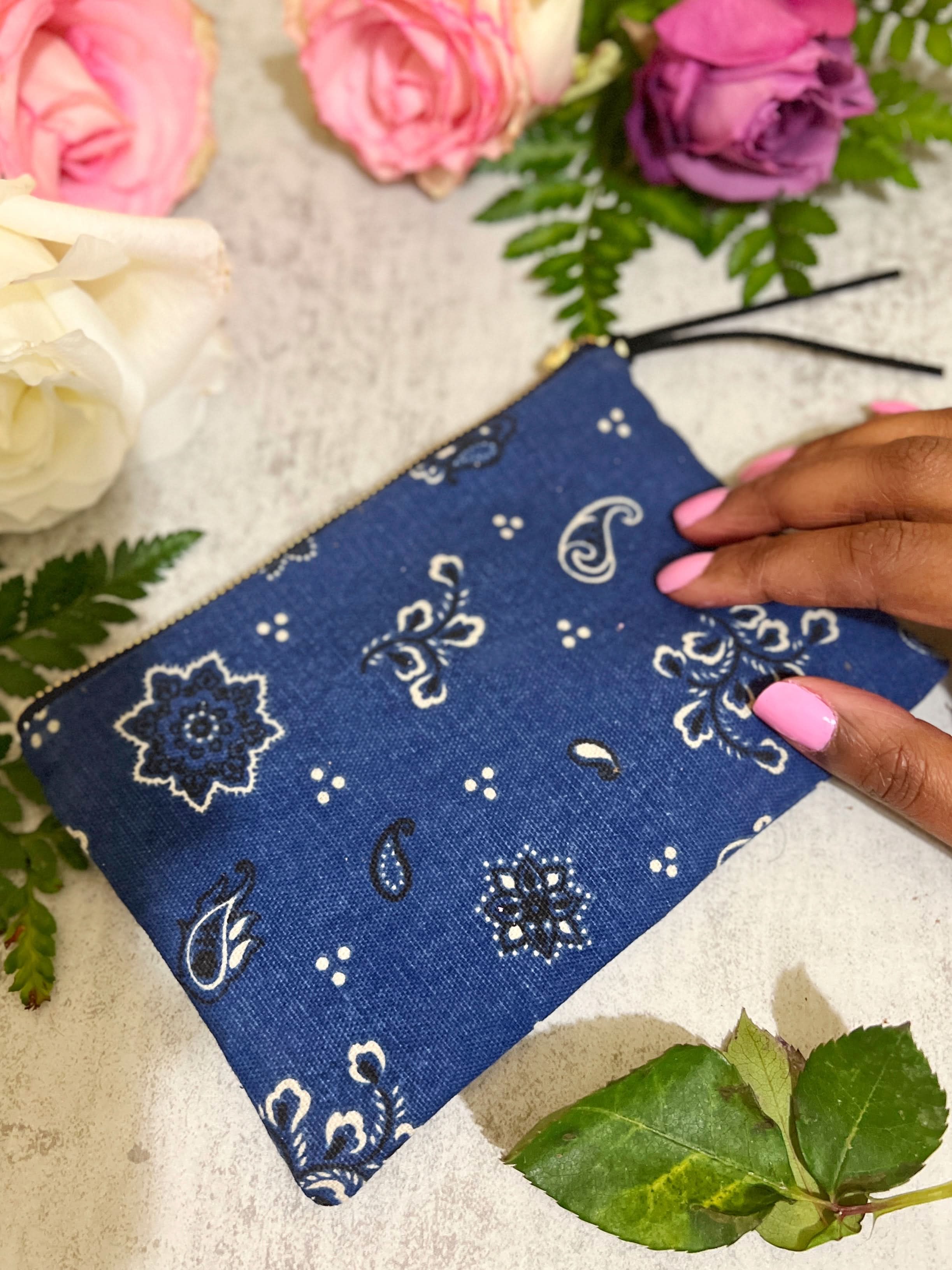 Blue Bandana Mini Zip Clutch - My American Goods