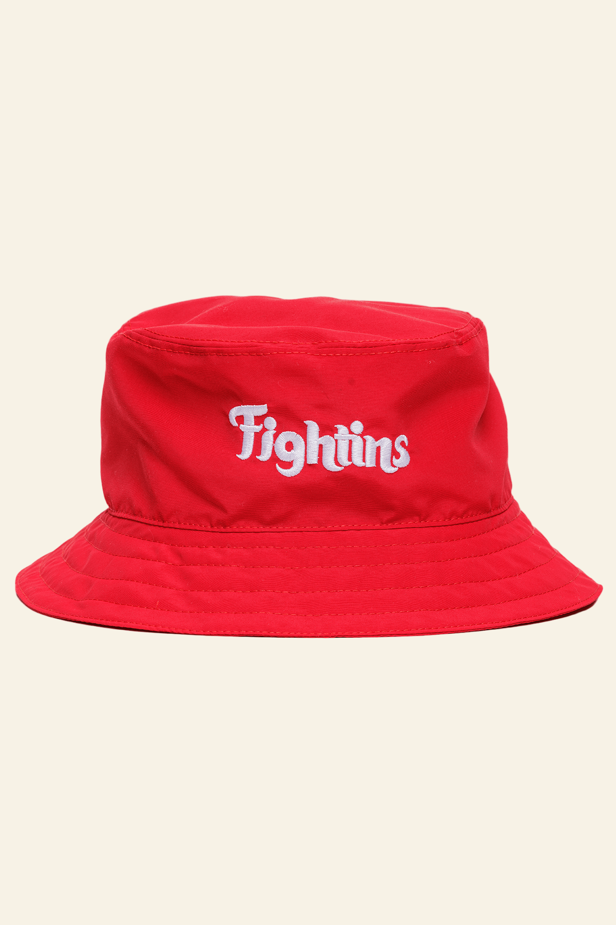 Red bucket hat with &