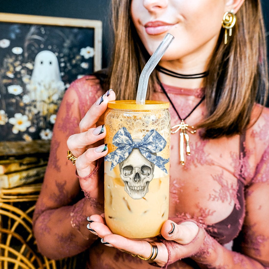 Gia Roma Travel Mug, Coffee Cup, Drinkware Bow Skull 20oz