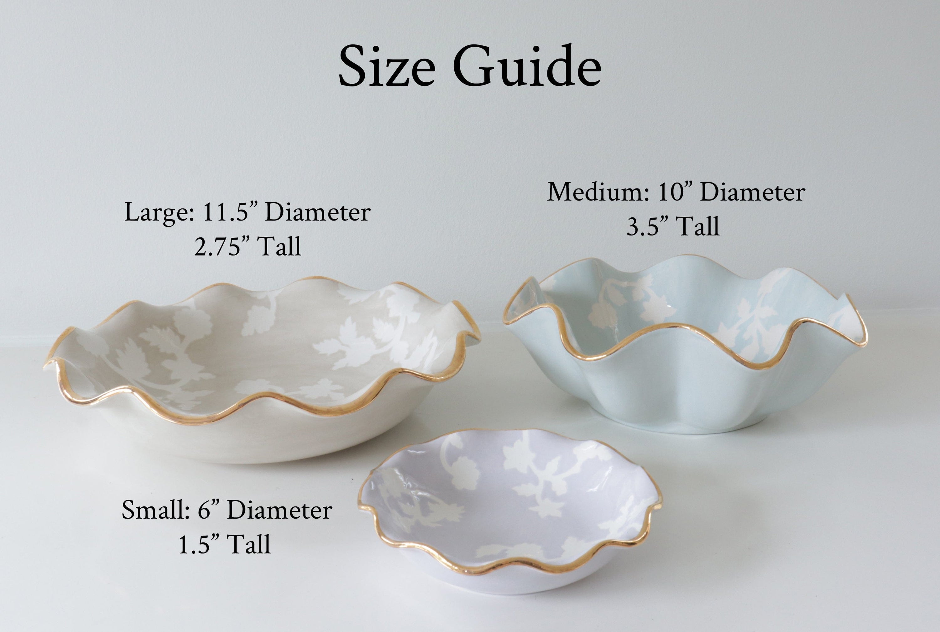 Ruby Clay Company Tray Chinoiserie Dreams Scalloped Bowls with 22K Gold Accent
