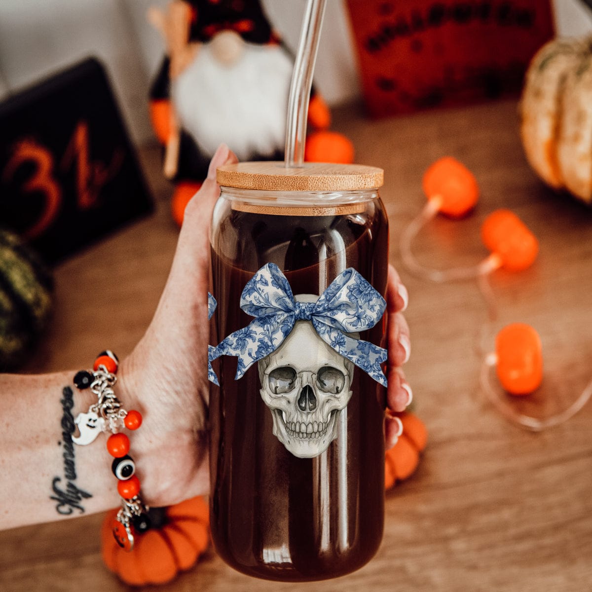 Gia Roma Travel Mug, Coffee Cup, Drinkware Bow Skull 20oz