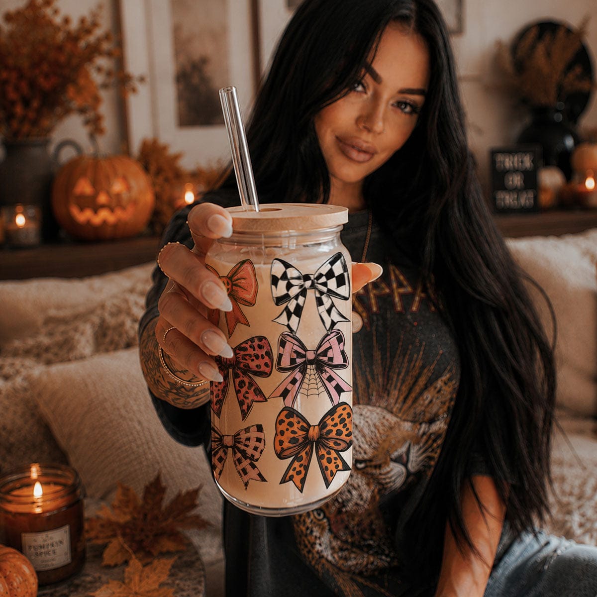 Gia Roma Travel Mug, Coffee Cup, Drinkware Fall Bows 20oz